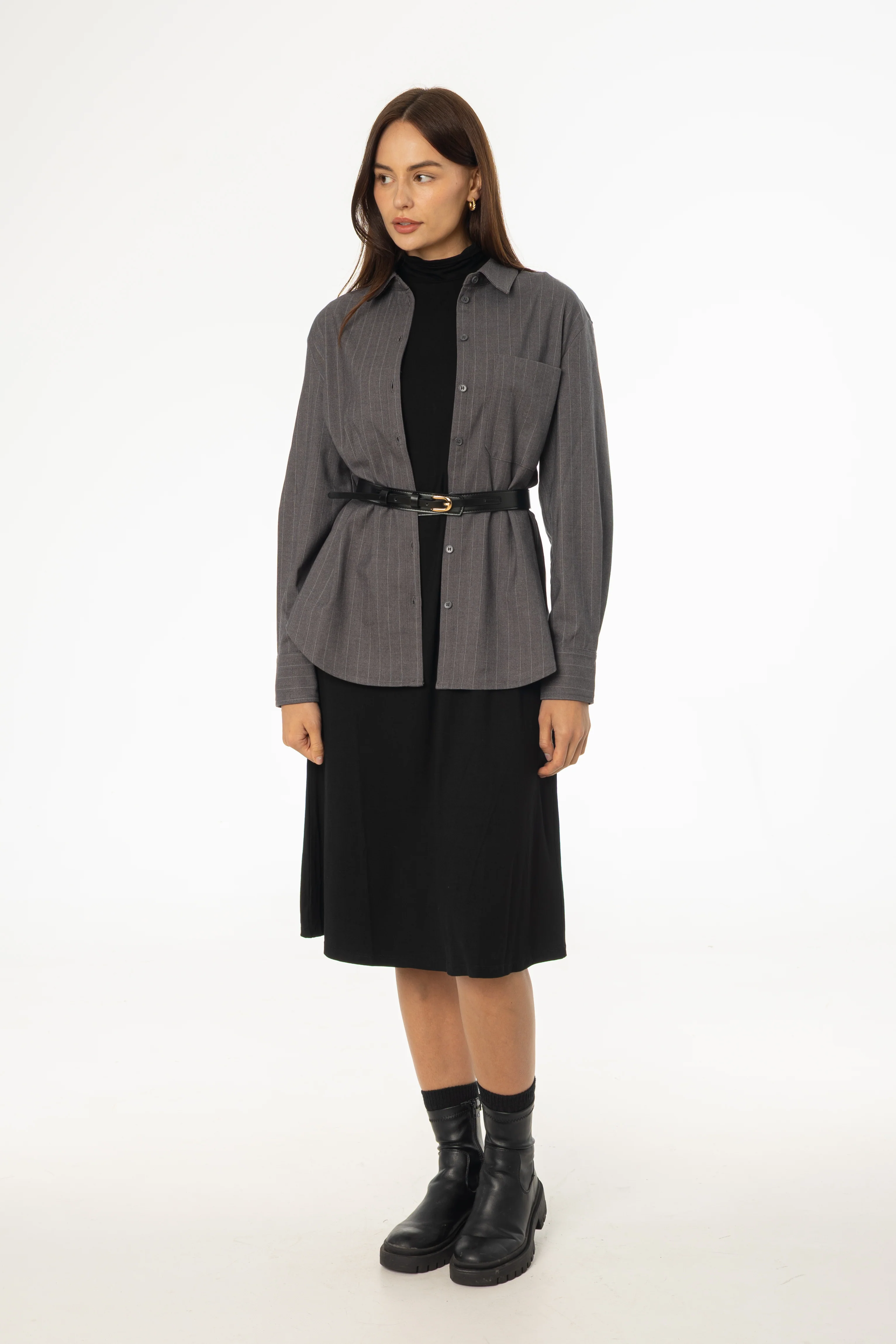 Black Turtleneck Swing Dress - KJDHW