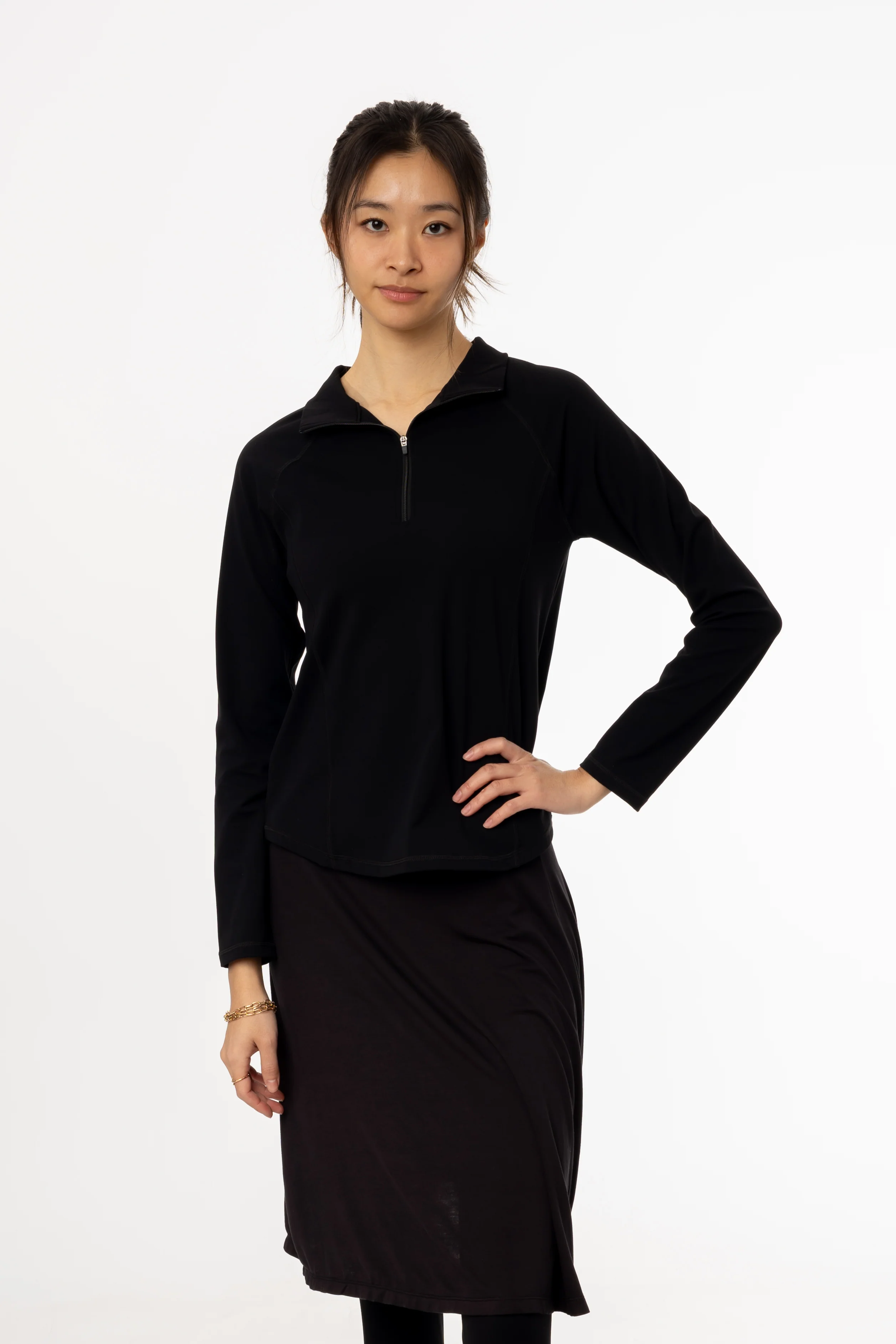 Black Quarter Zip Top - KJDHW