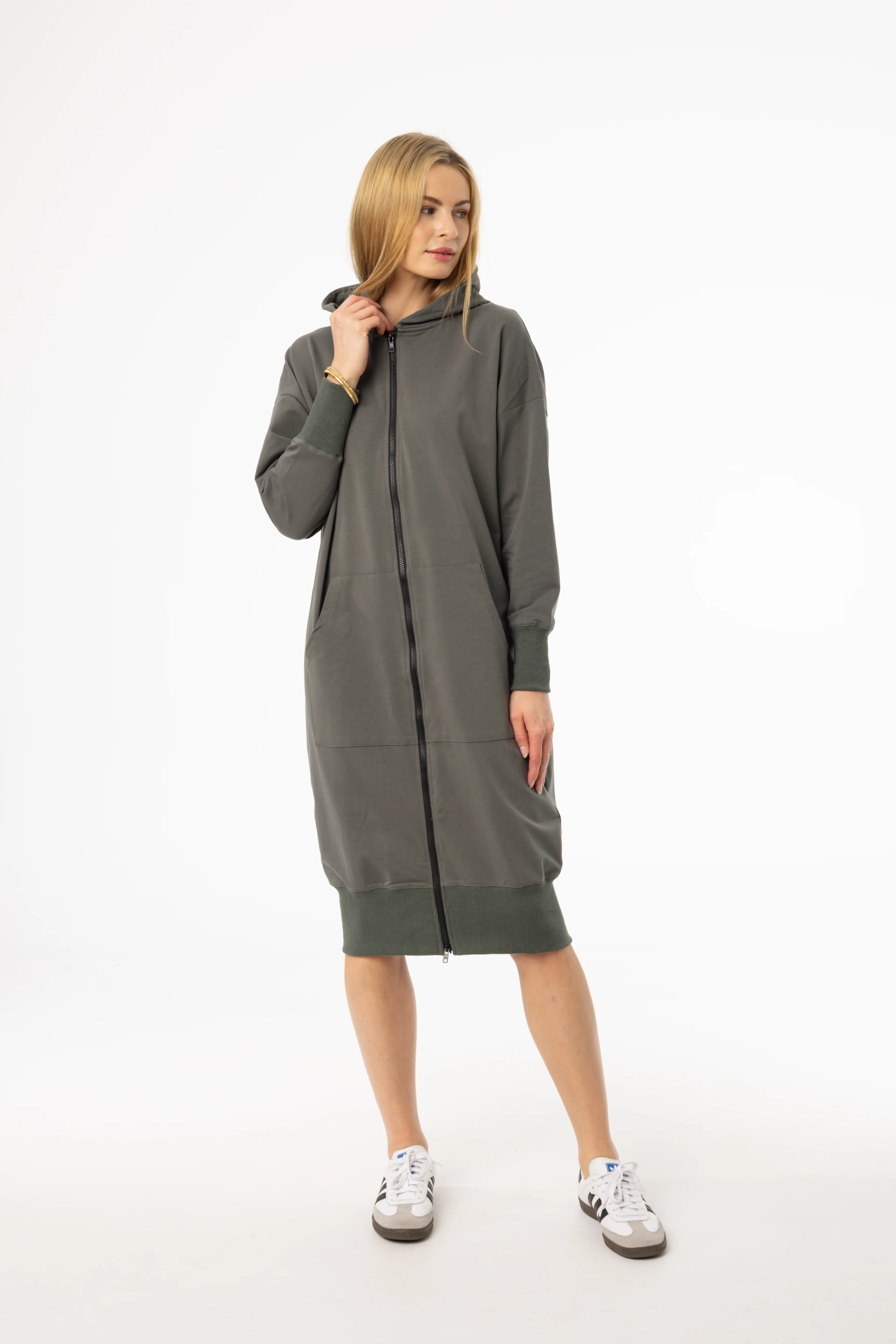Sea Green Zipper Sweatshirt Dress - KJDHW