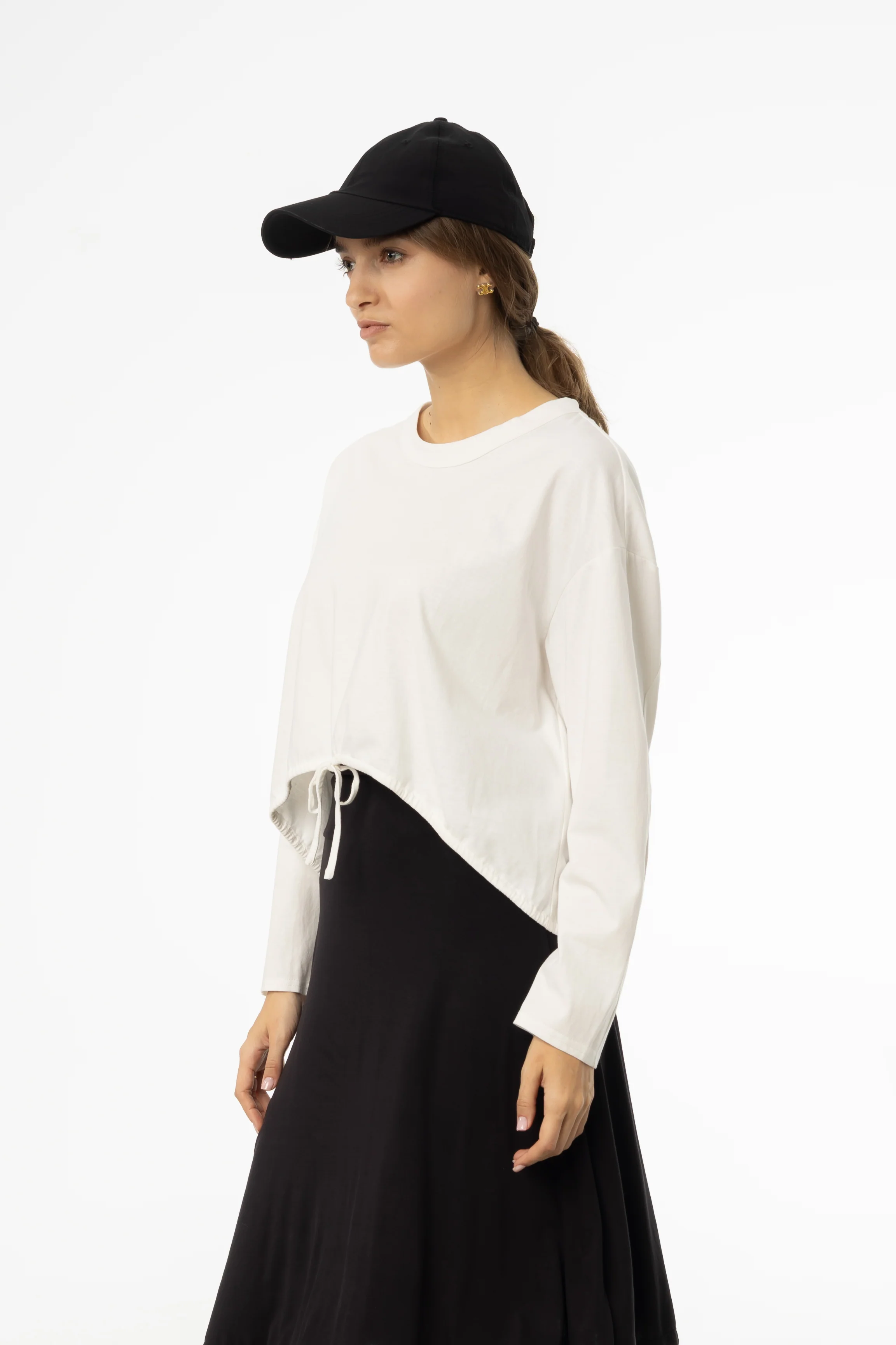 White High Low Drawstring Tee - KJDHW
