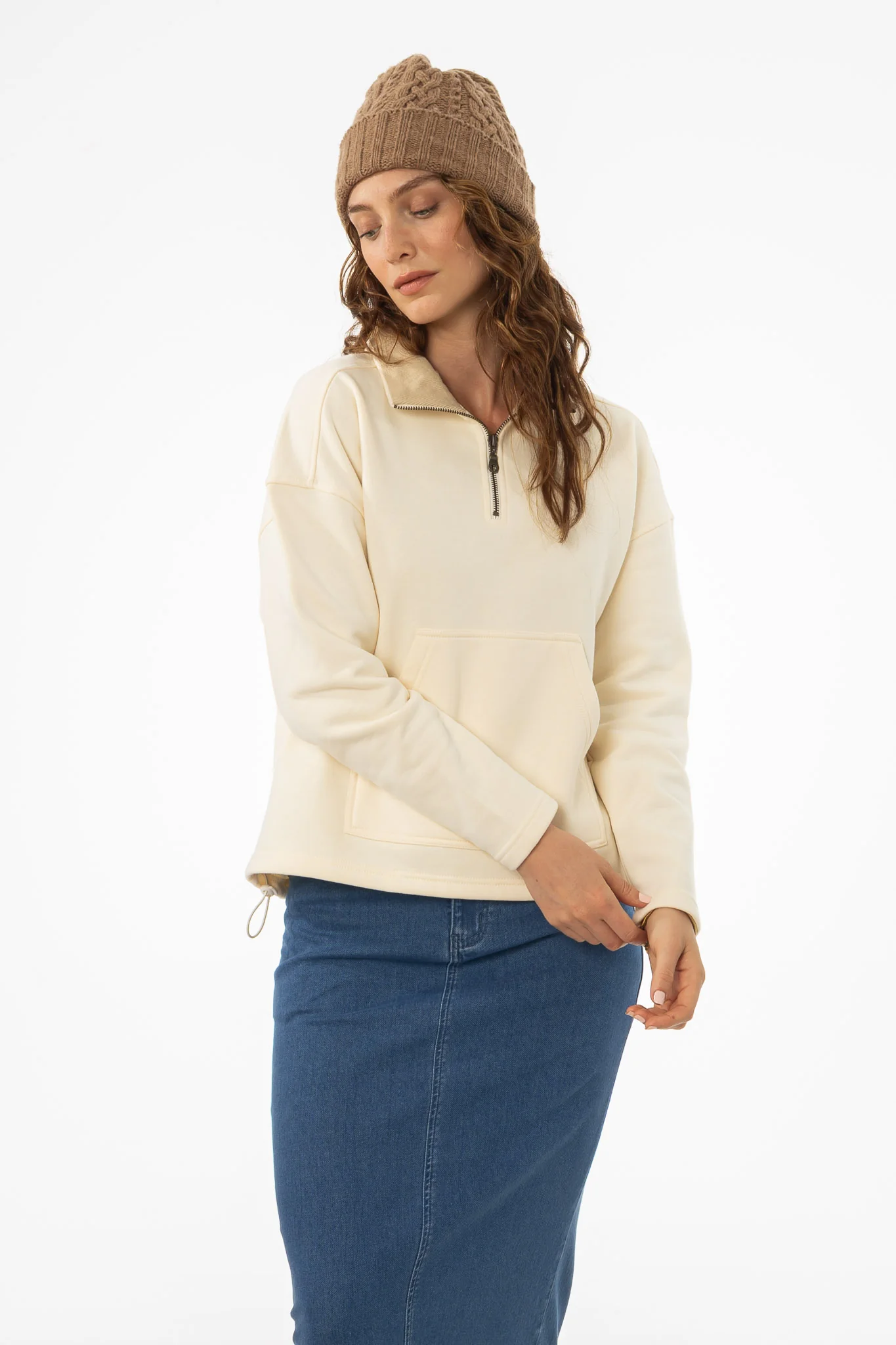 Cream Quarter Zip Sweater - KJDHW