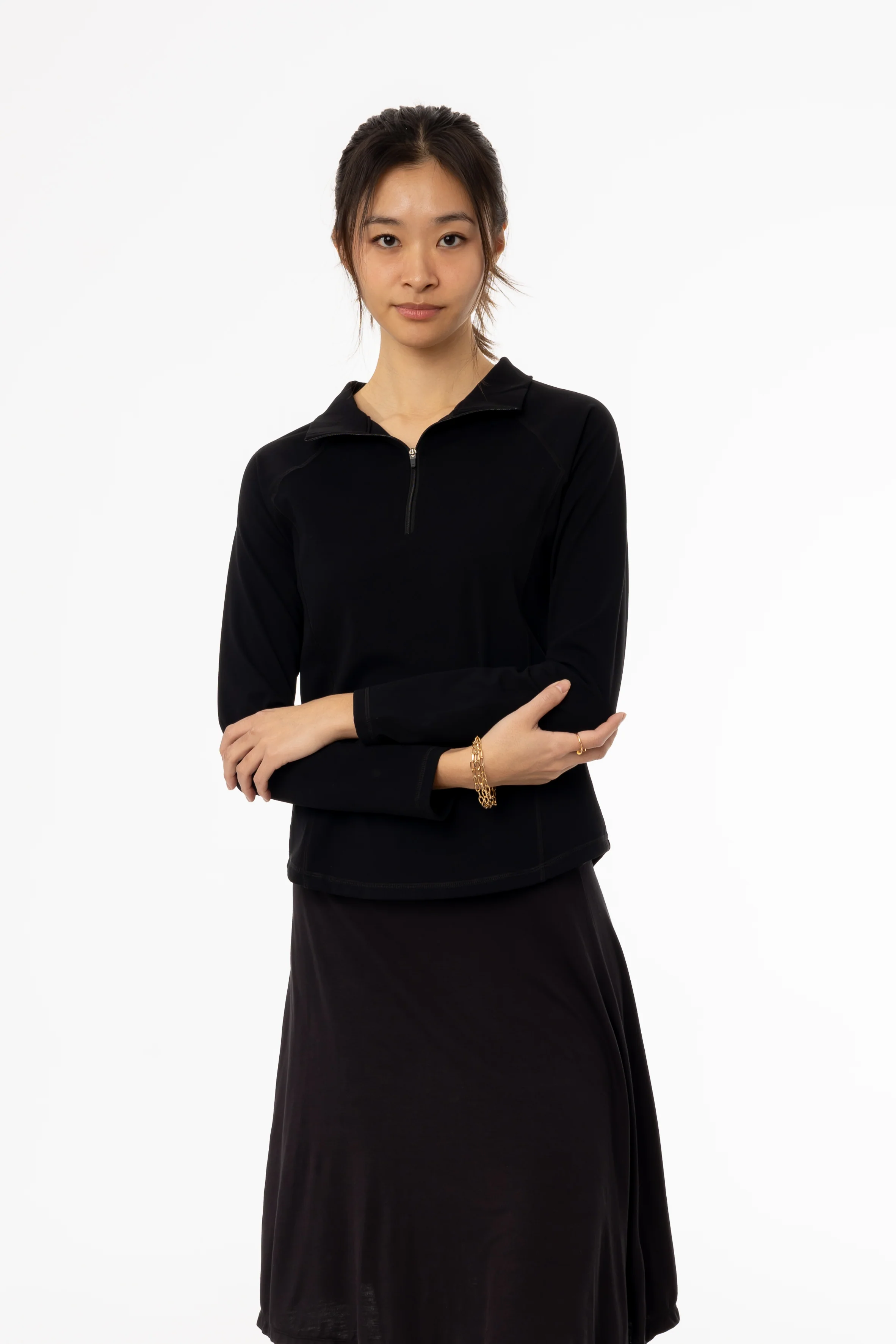 Black Quarter Zip Top - KJDHW