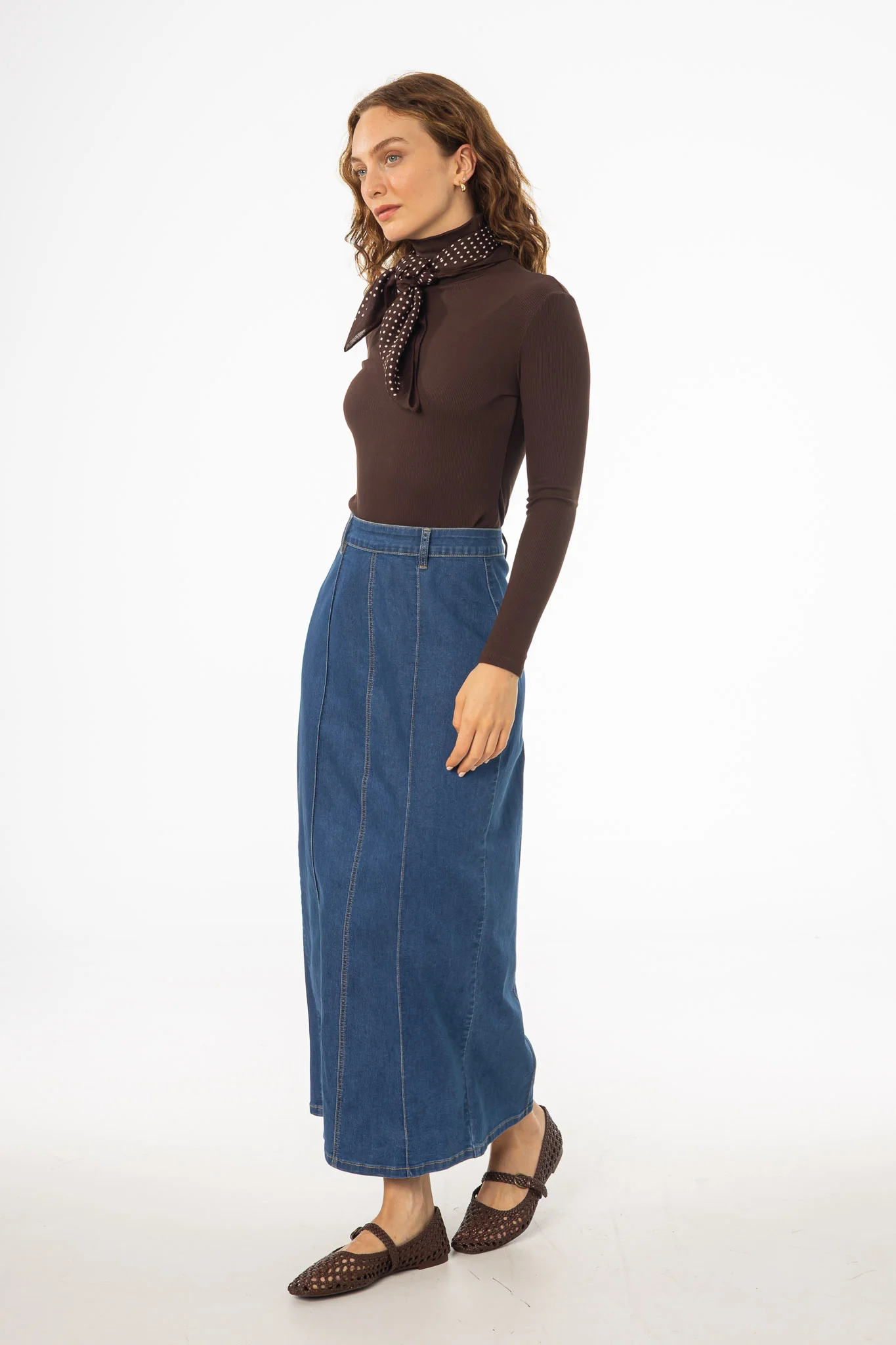 Dark Blue Straight Denim Maxi Skirt - KJDHW