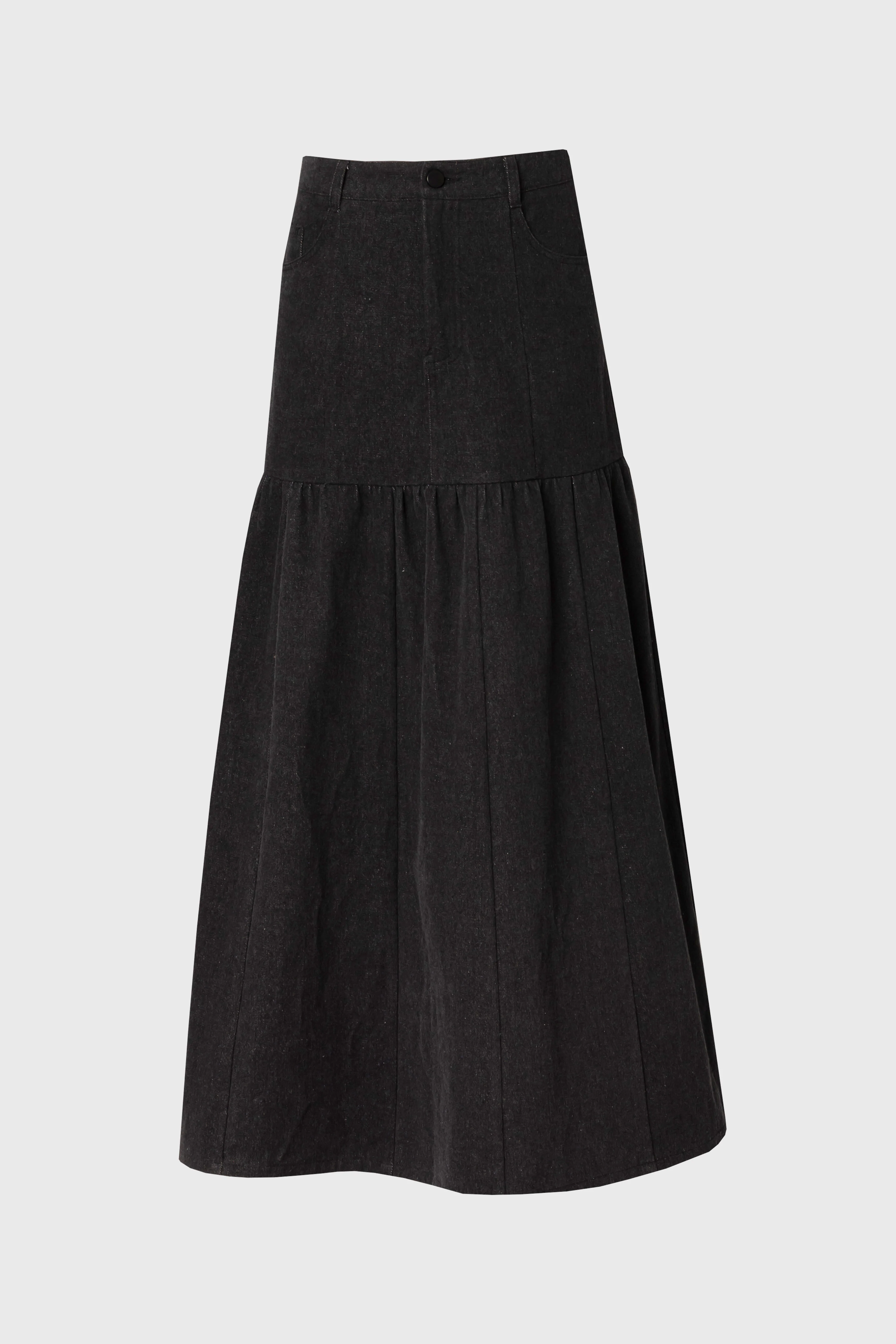 Grey Flared Denim Maxi Skirt - KJDHW