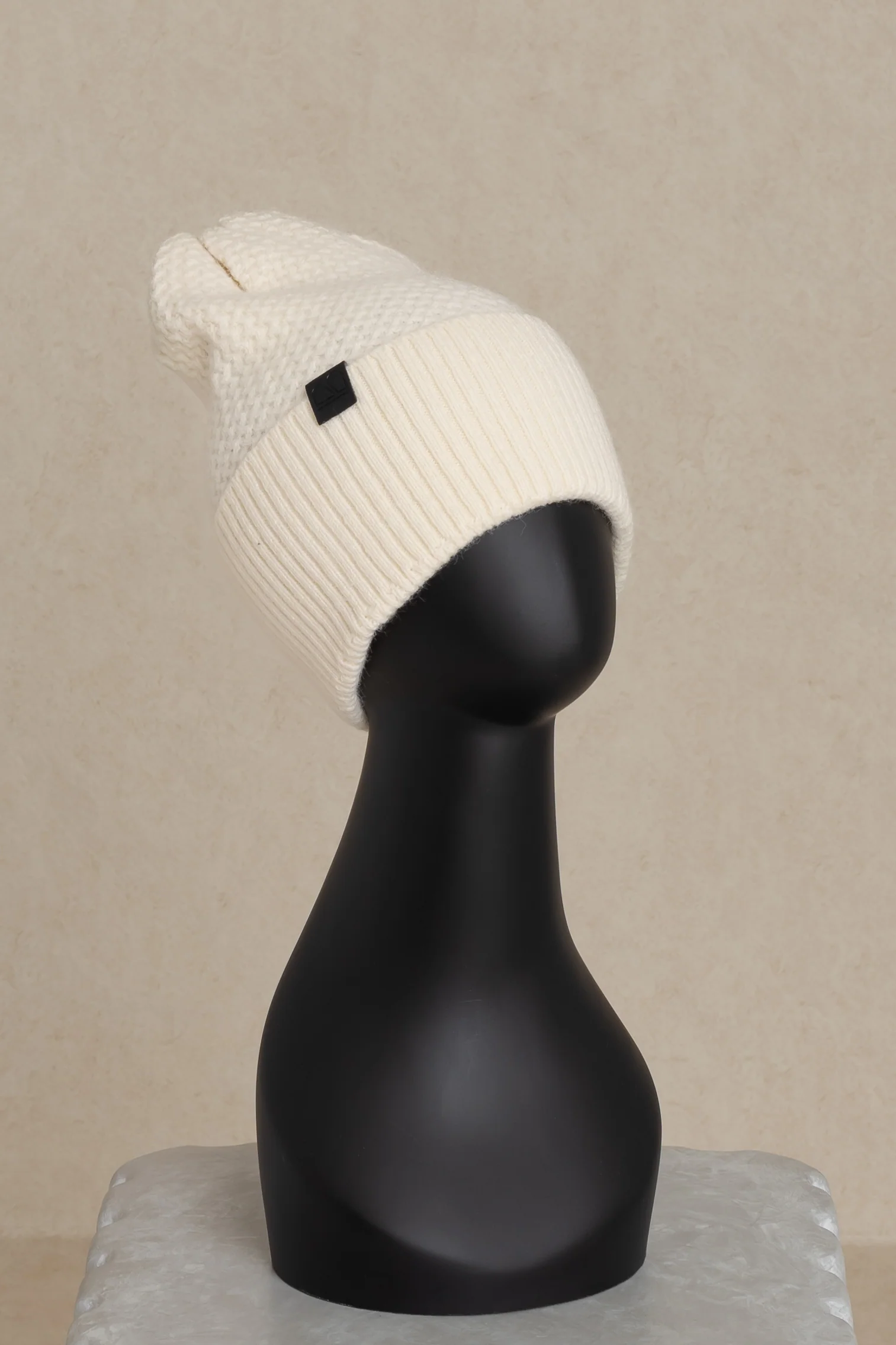 Cream Mixed Knit Beanie - KJDHW