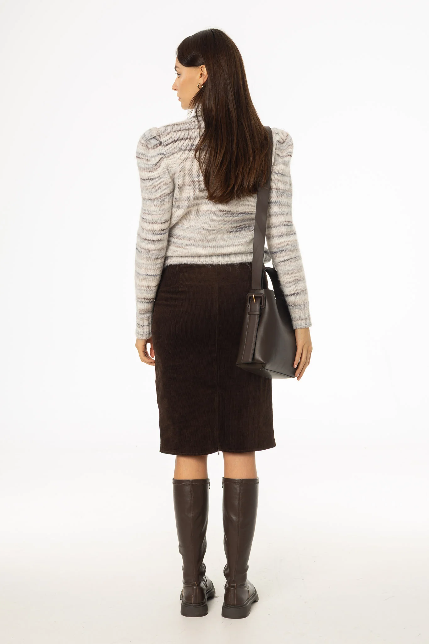 Brown Pocket Corduroy Pencil Skirt - KJDHW