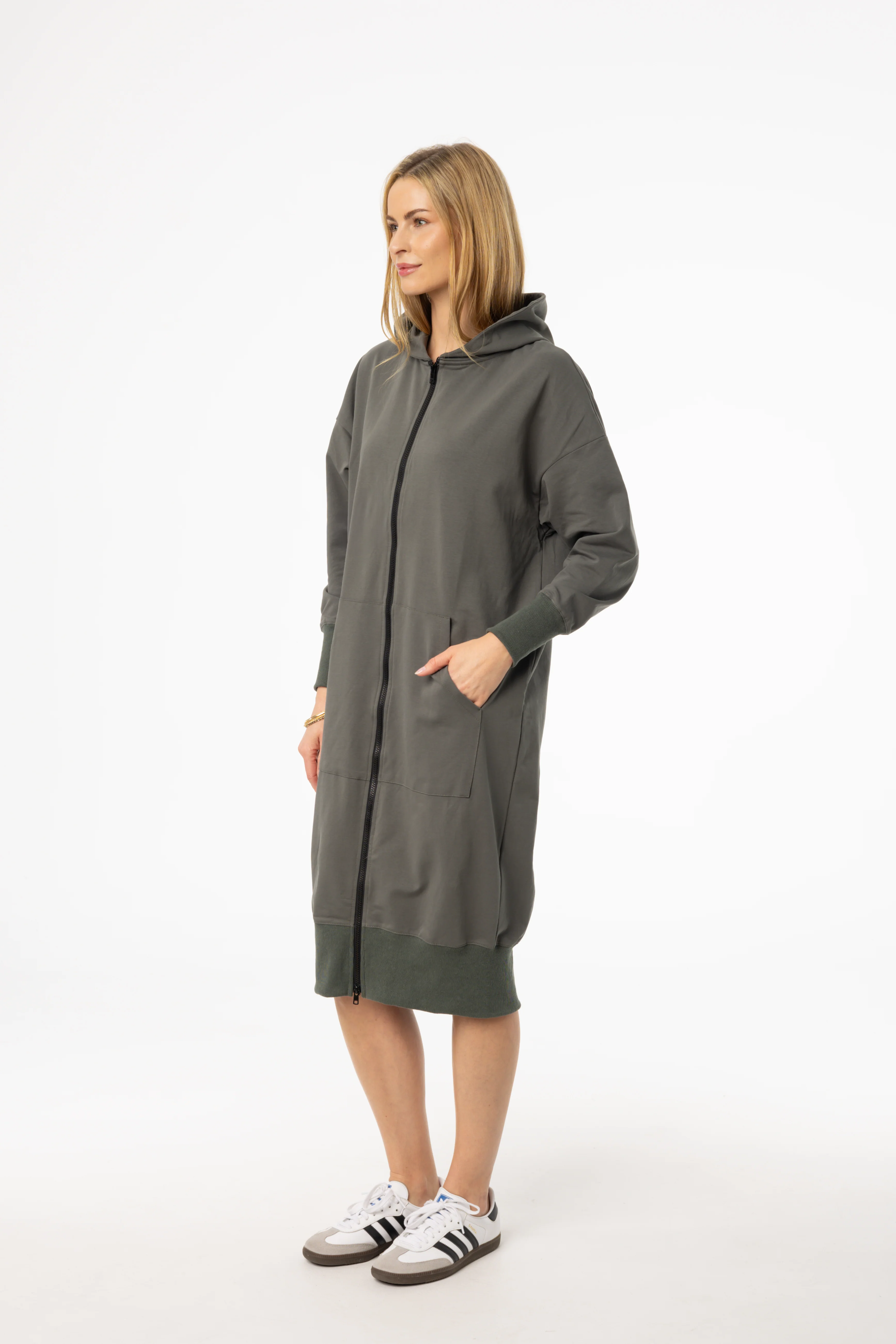 Sea Green Zipper Sweatshirt Dress - KJDHW
