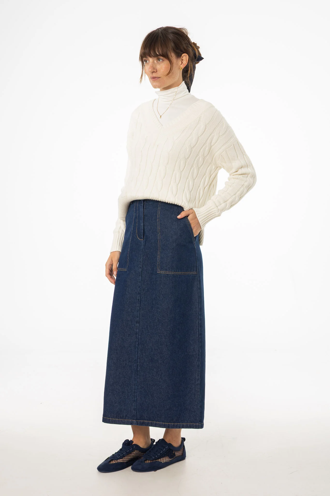 Blue Exposed Pocket Denim Skirt - KJDHW