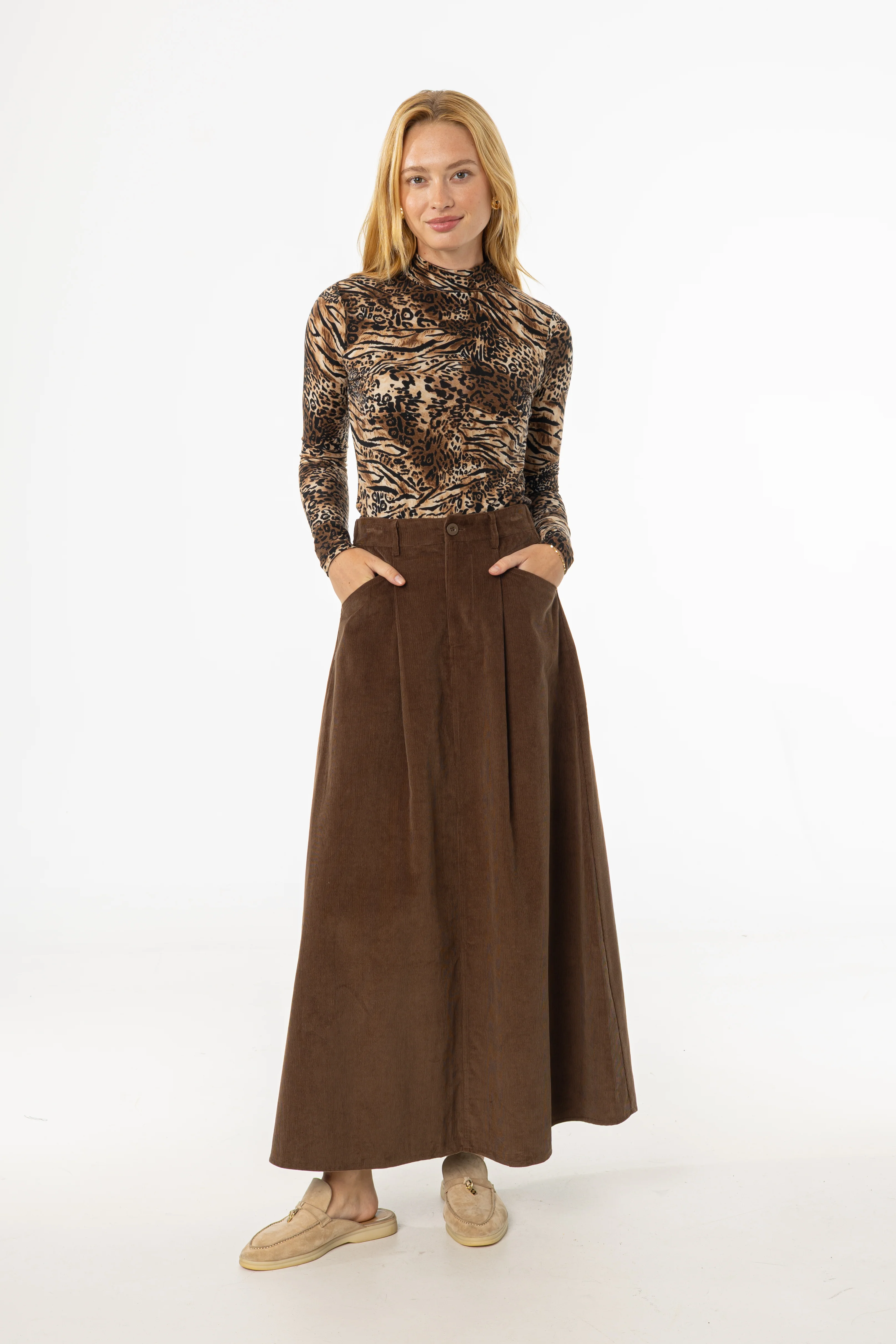 Brown Cargo Corduroy Maxi Skirt - KJDHW