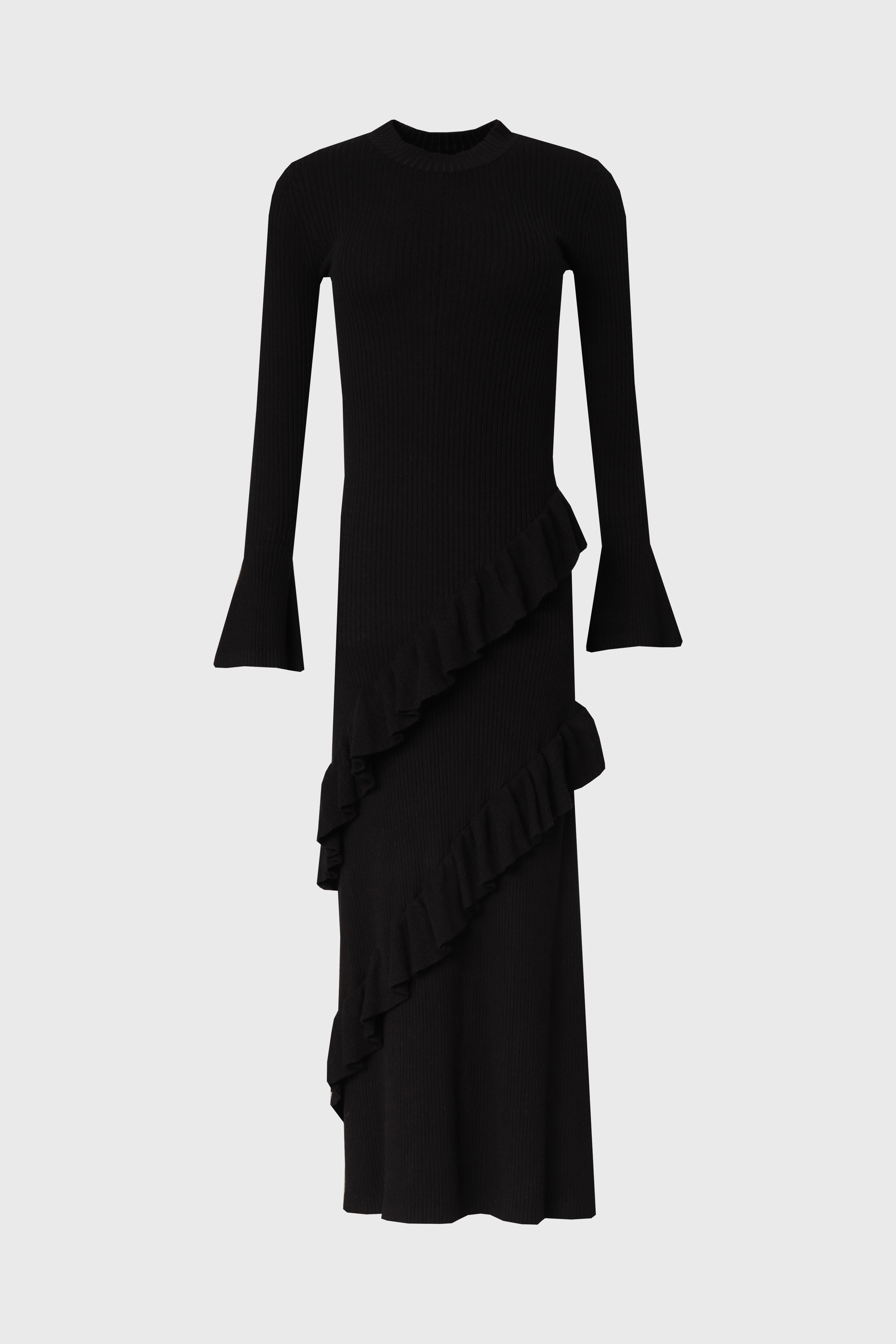 Black Ruffle Knit Dress - KJDHW