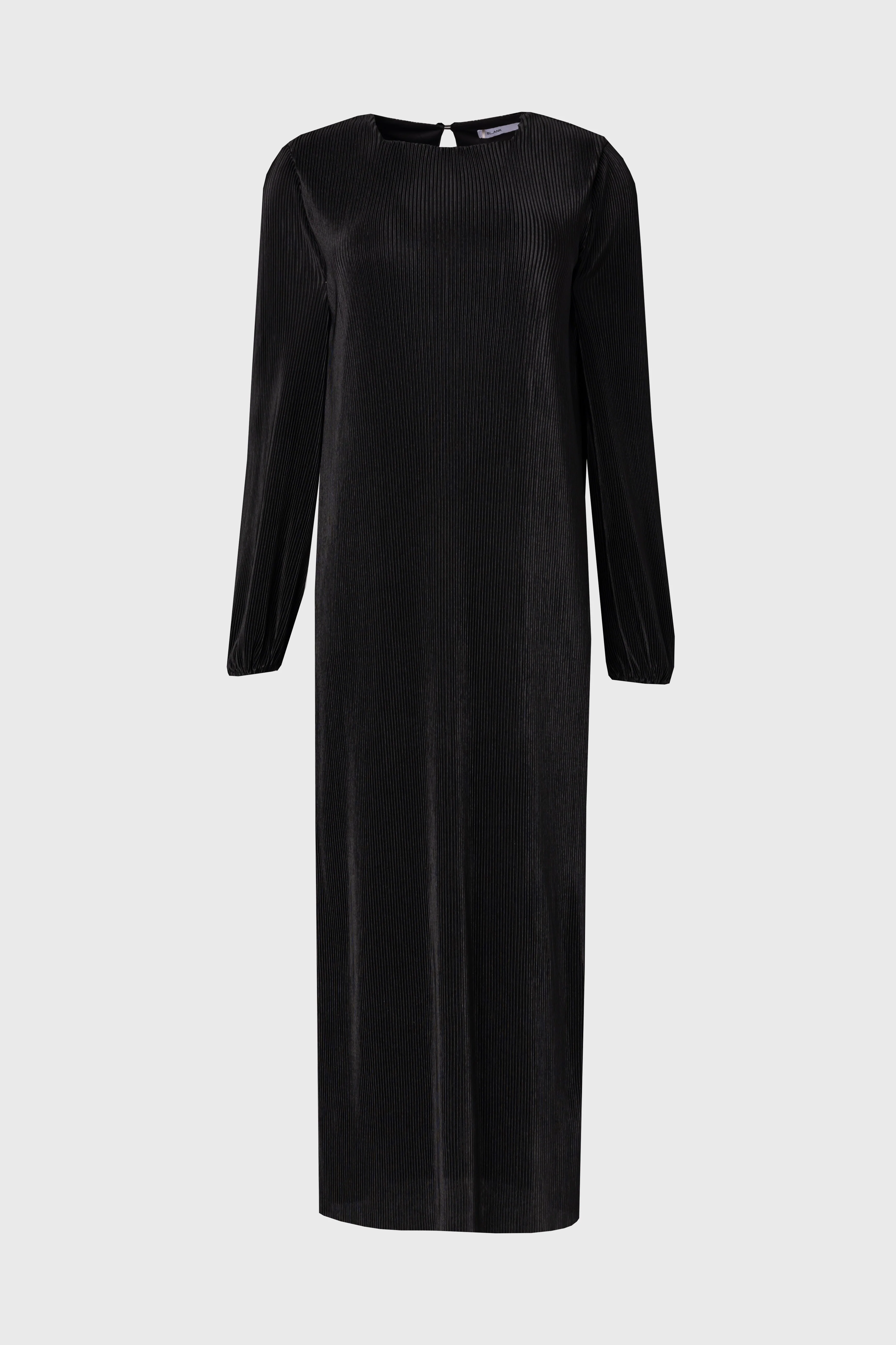 Black Square Neck Accordion Pleat Maxi Dress - KJDHW