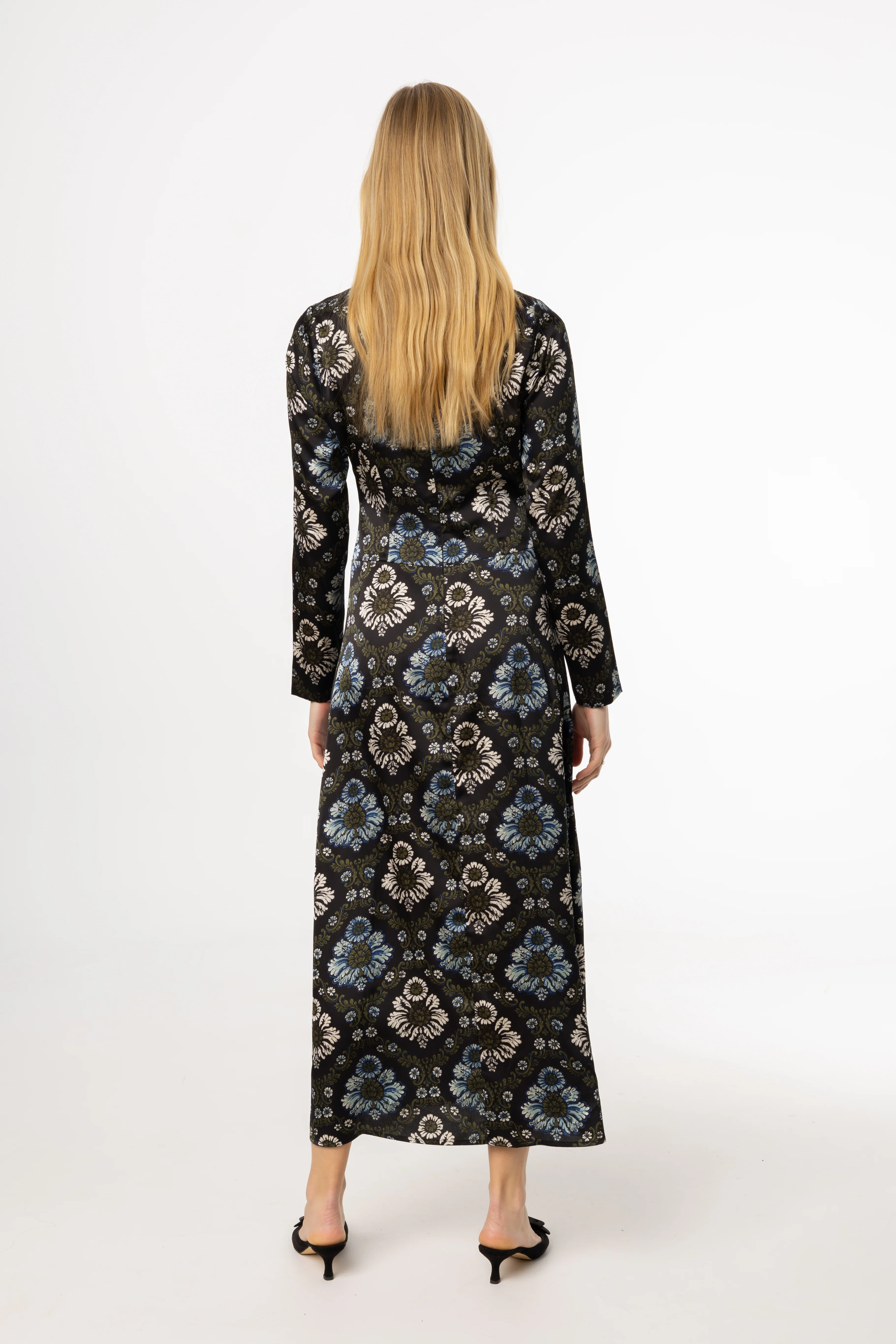 Green and Blue Printed Ruched Maxi Dress - KJDHW