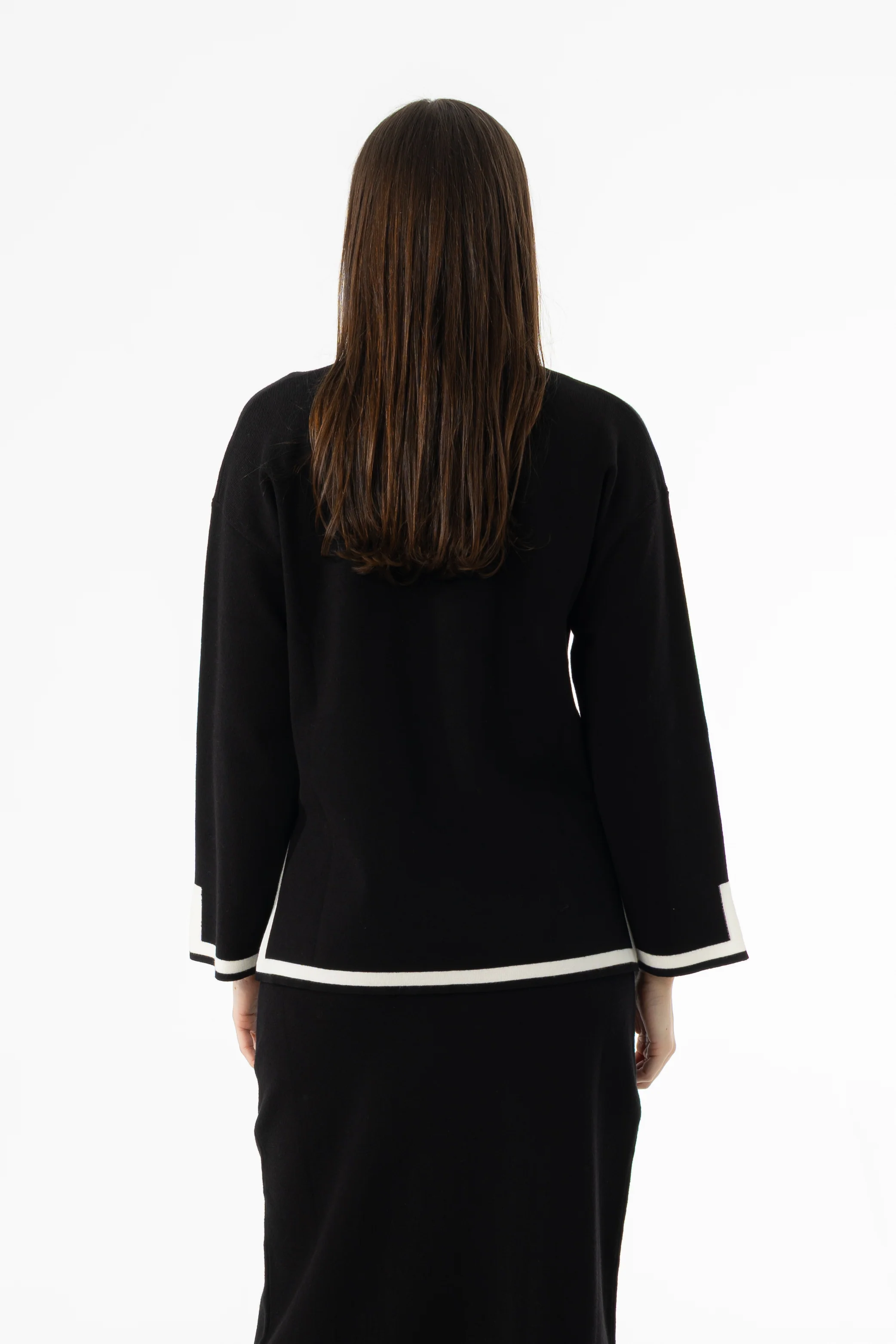 Black Contrast Trim Knit Sweater - KJDHW
