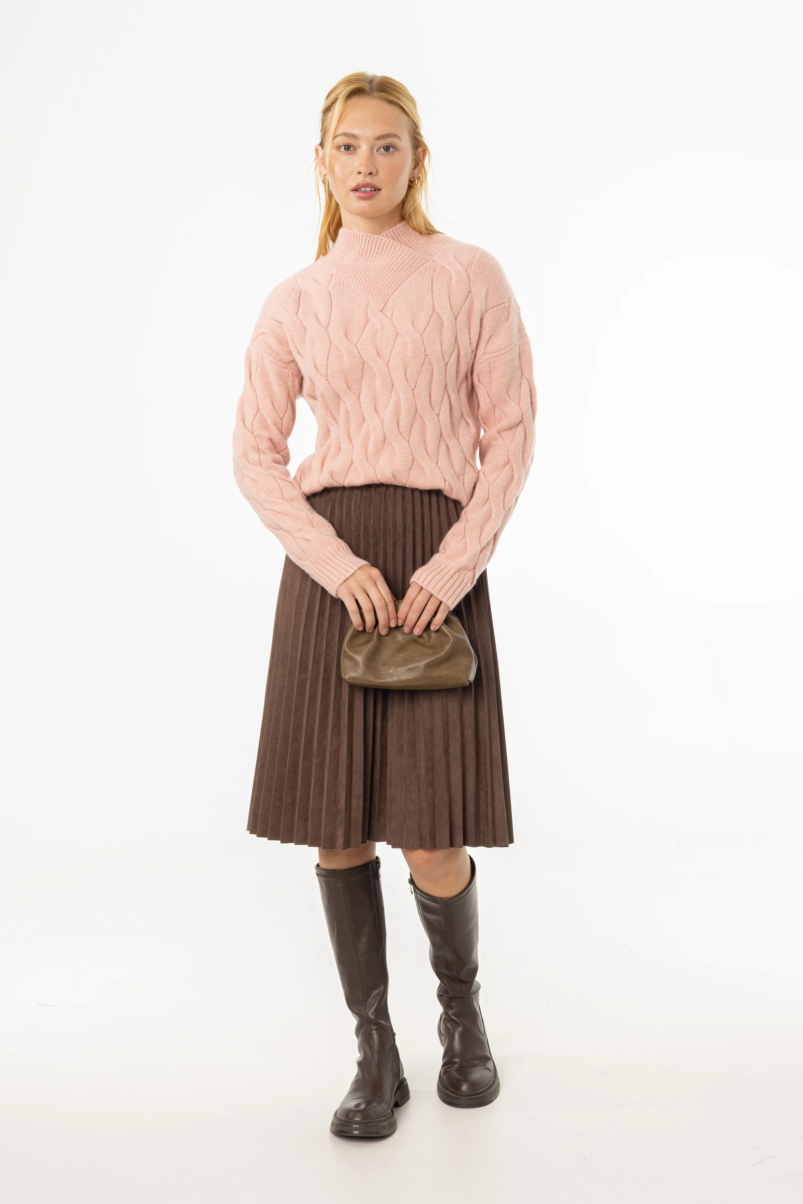 Brown Accordion Microsuede Skirt - KJDHW