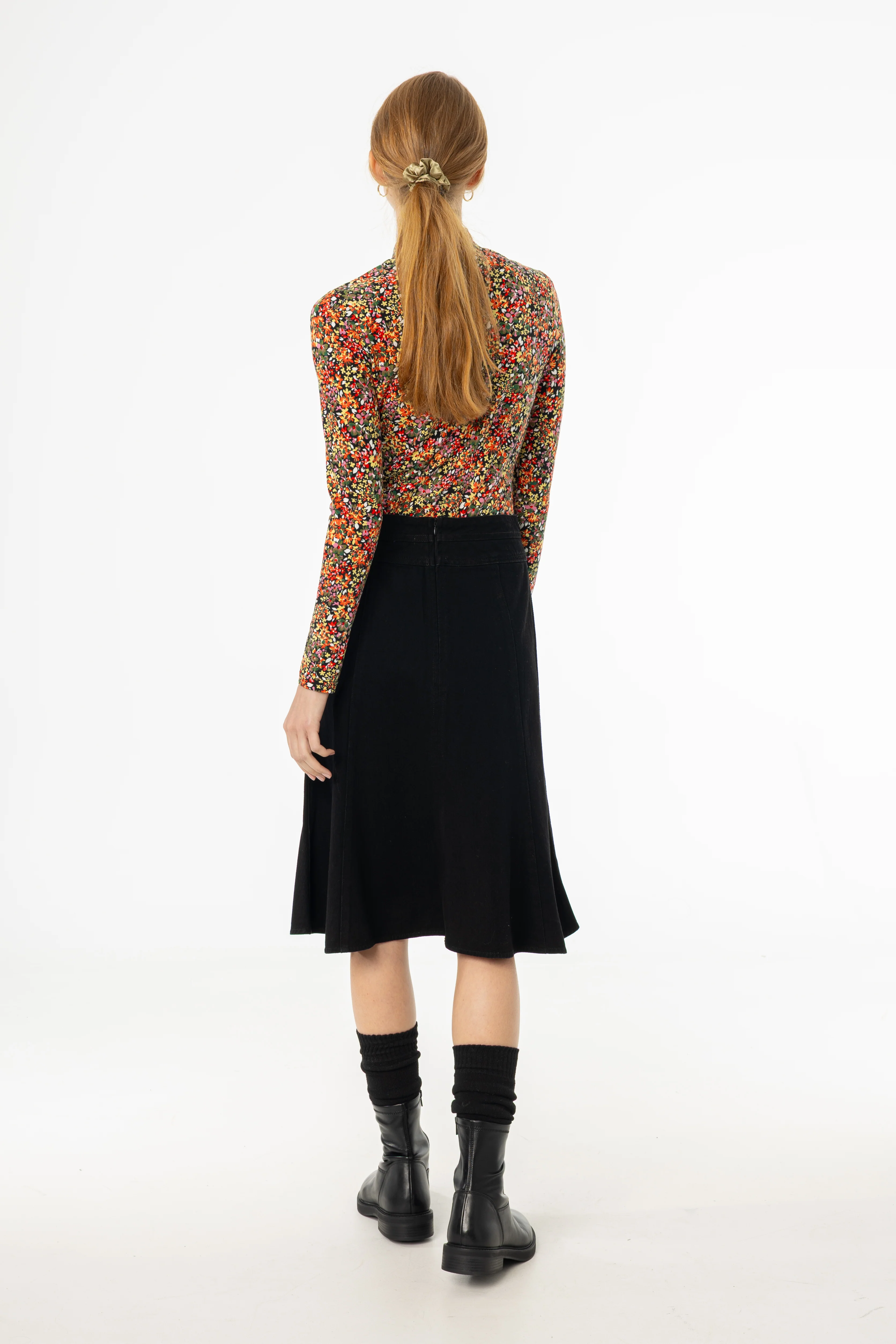 Black Flared Denim Skirt - KJDHW