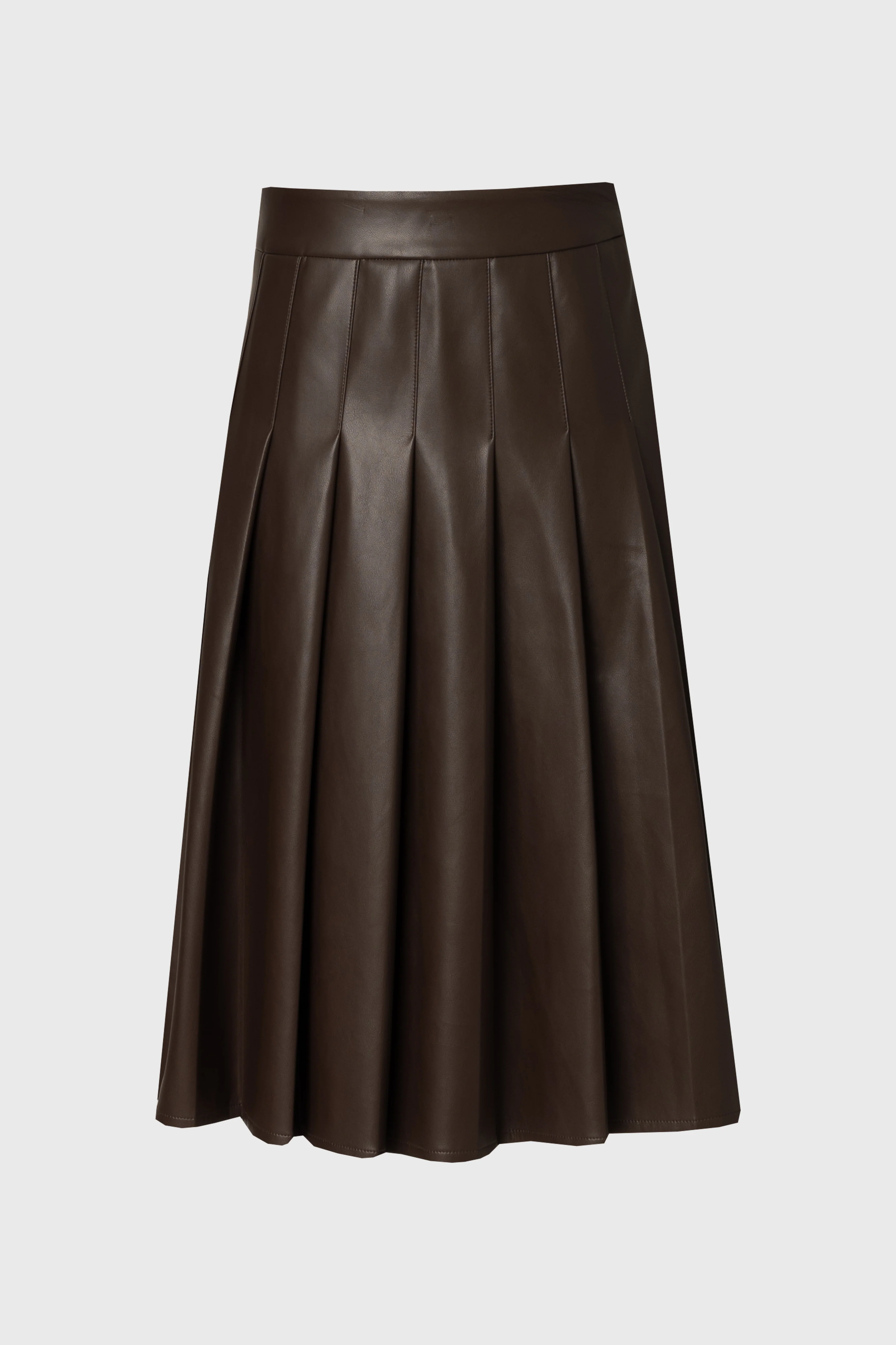 Brown Pleated Vegan Leather Skirt - KJDHW