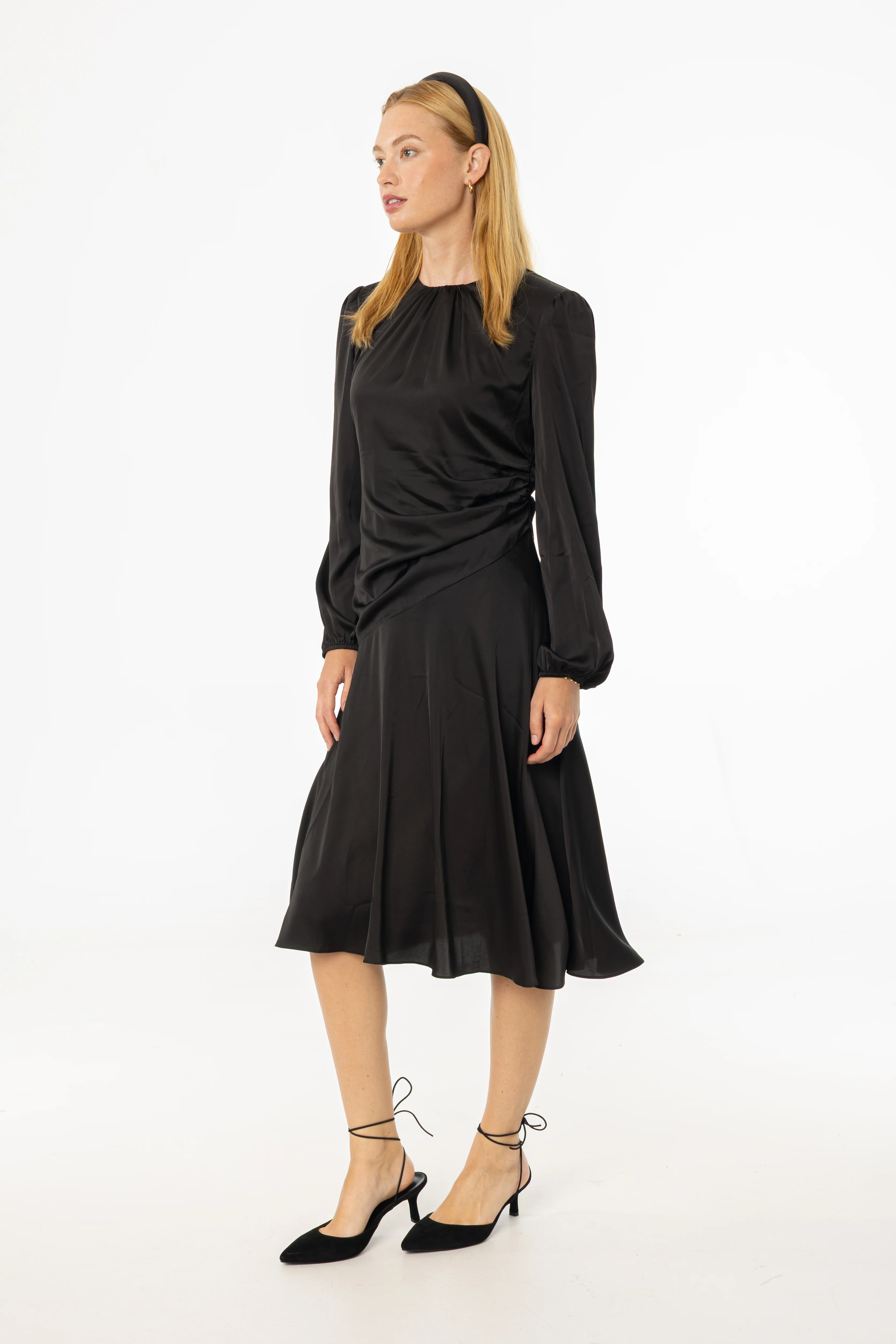 Black Side Draped Dress - KJDHW