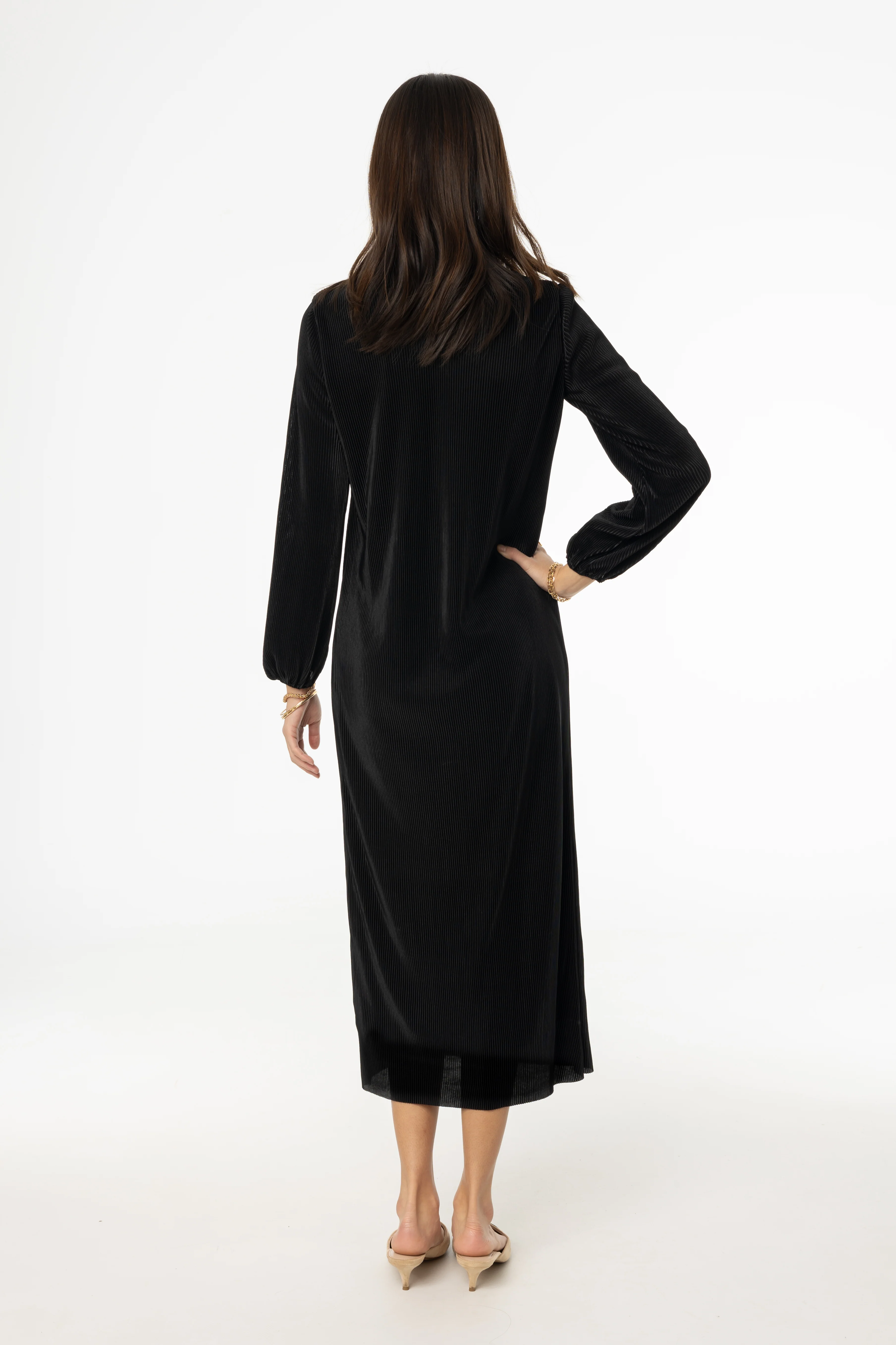 Black Square Neck Accordion Pleat Maxi Dress - KJDHW
