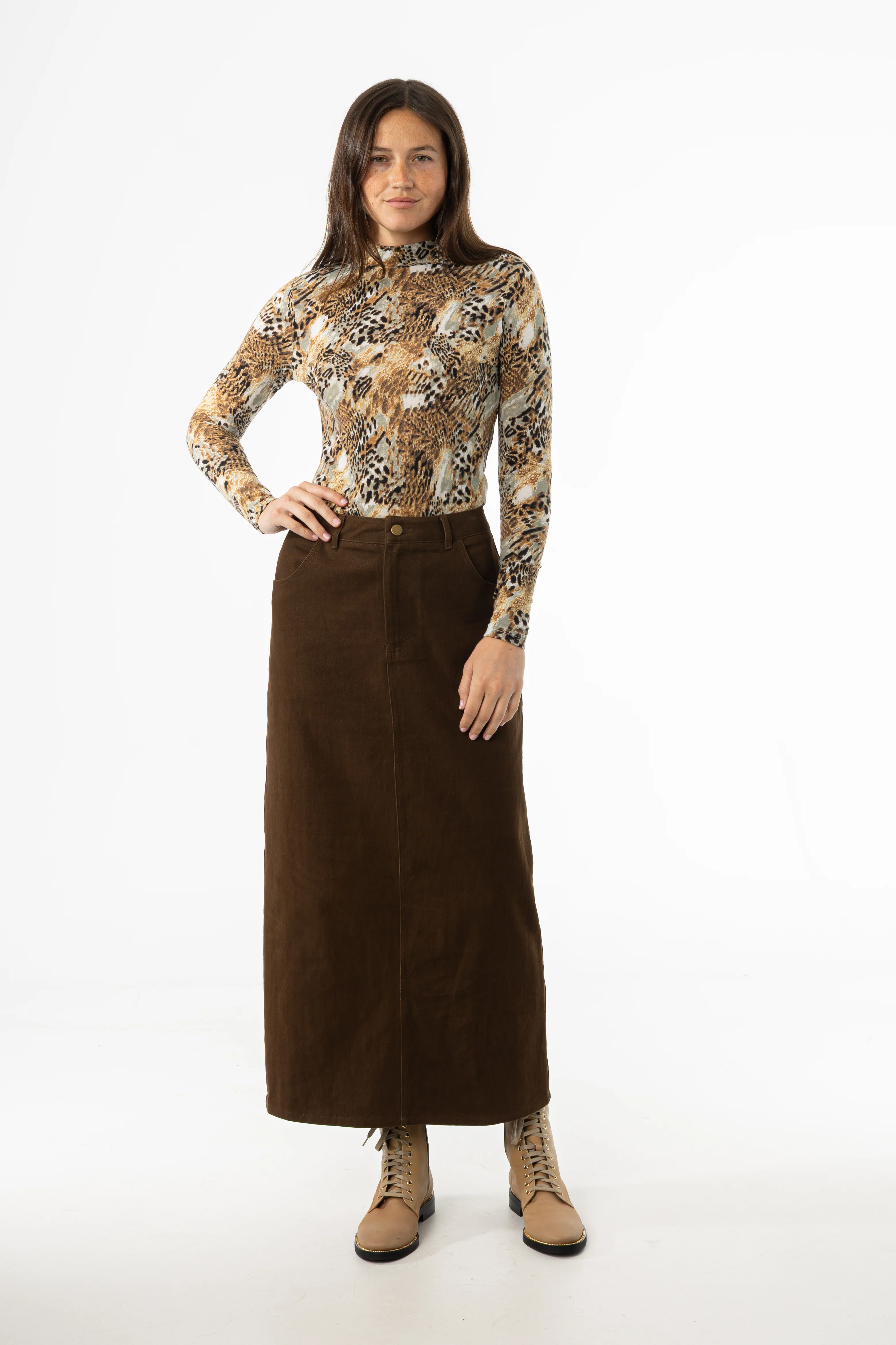 Brown Everyday Denim Skirt - KJDHW