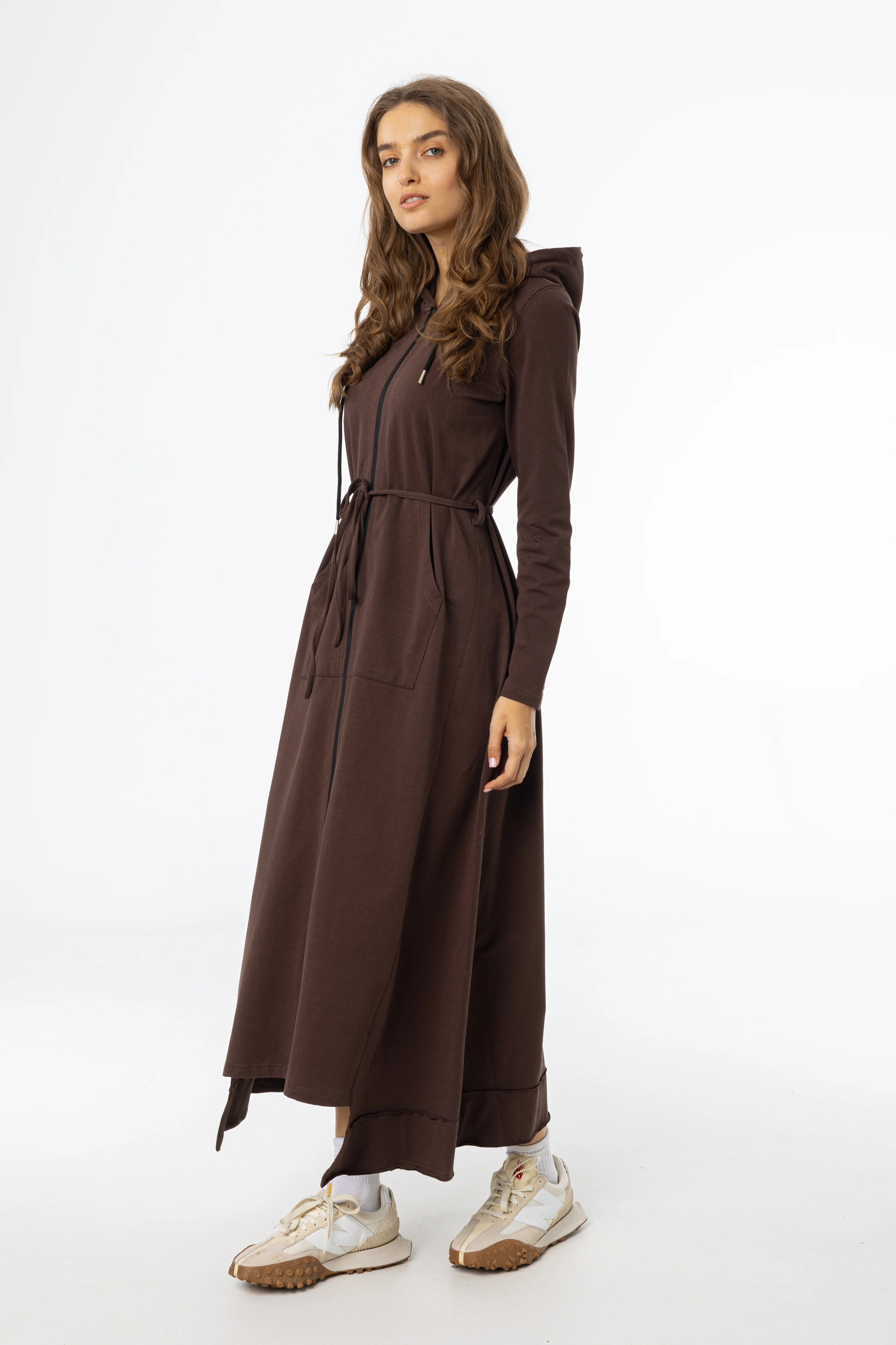 Brown Sweatshirt Maxi Dress - KJDHW