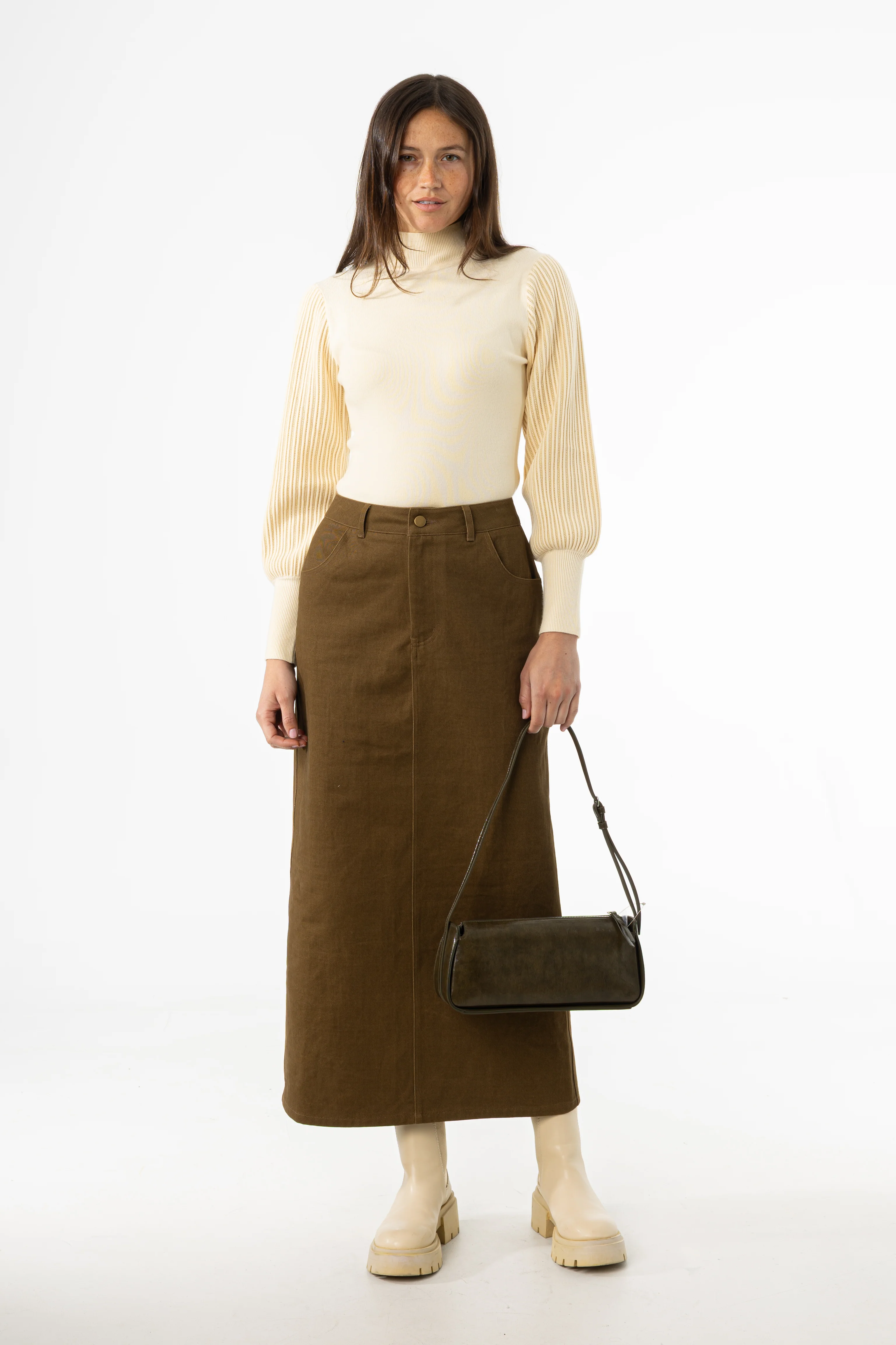 Olive Everyday Denim Skirt - KJDHW