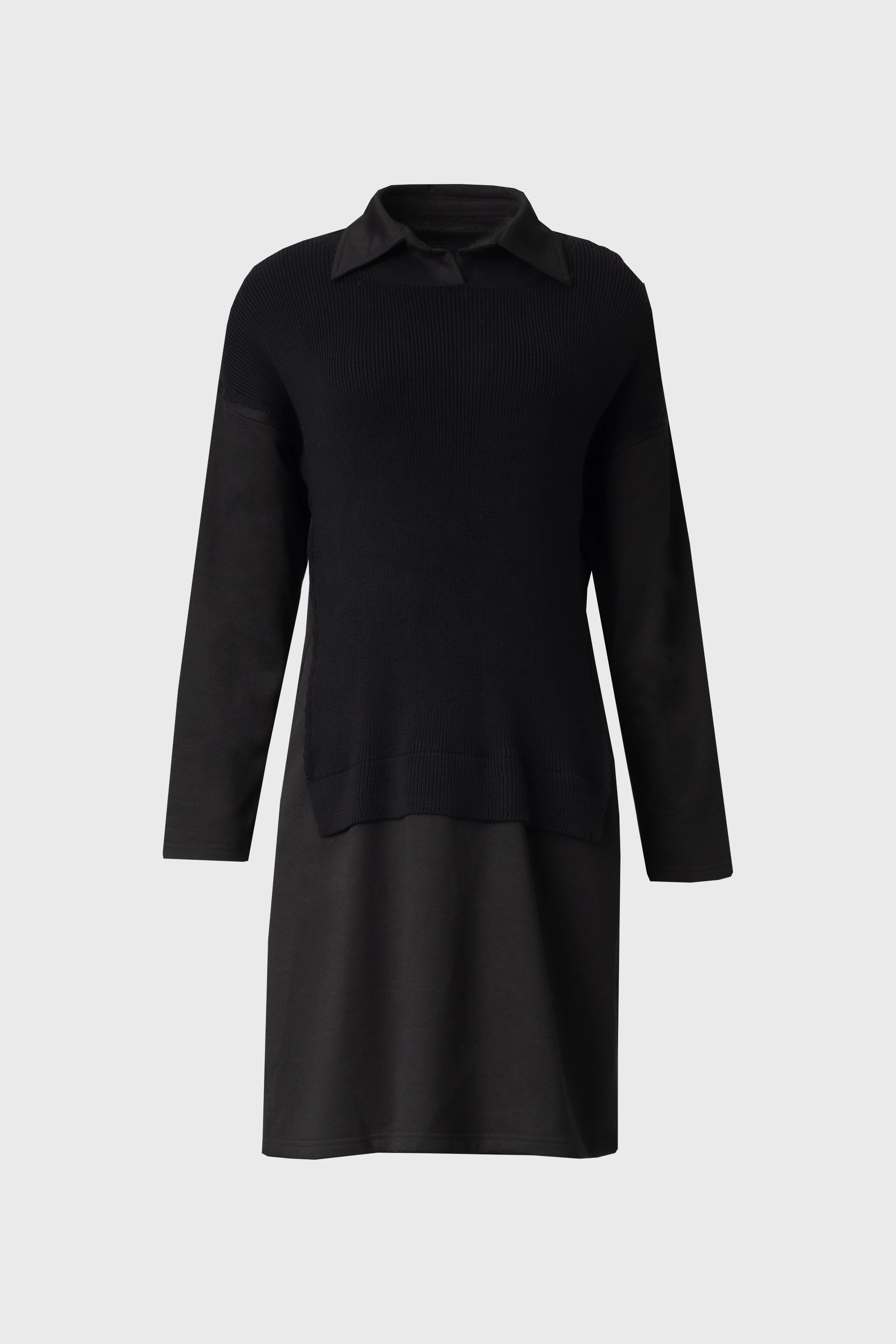 Black Sweater Shirt Dress - KJDHW