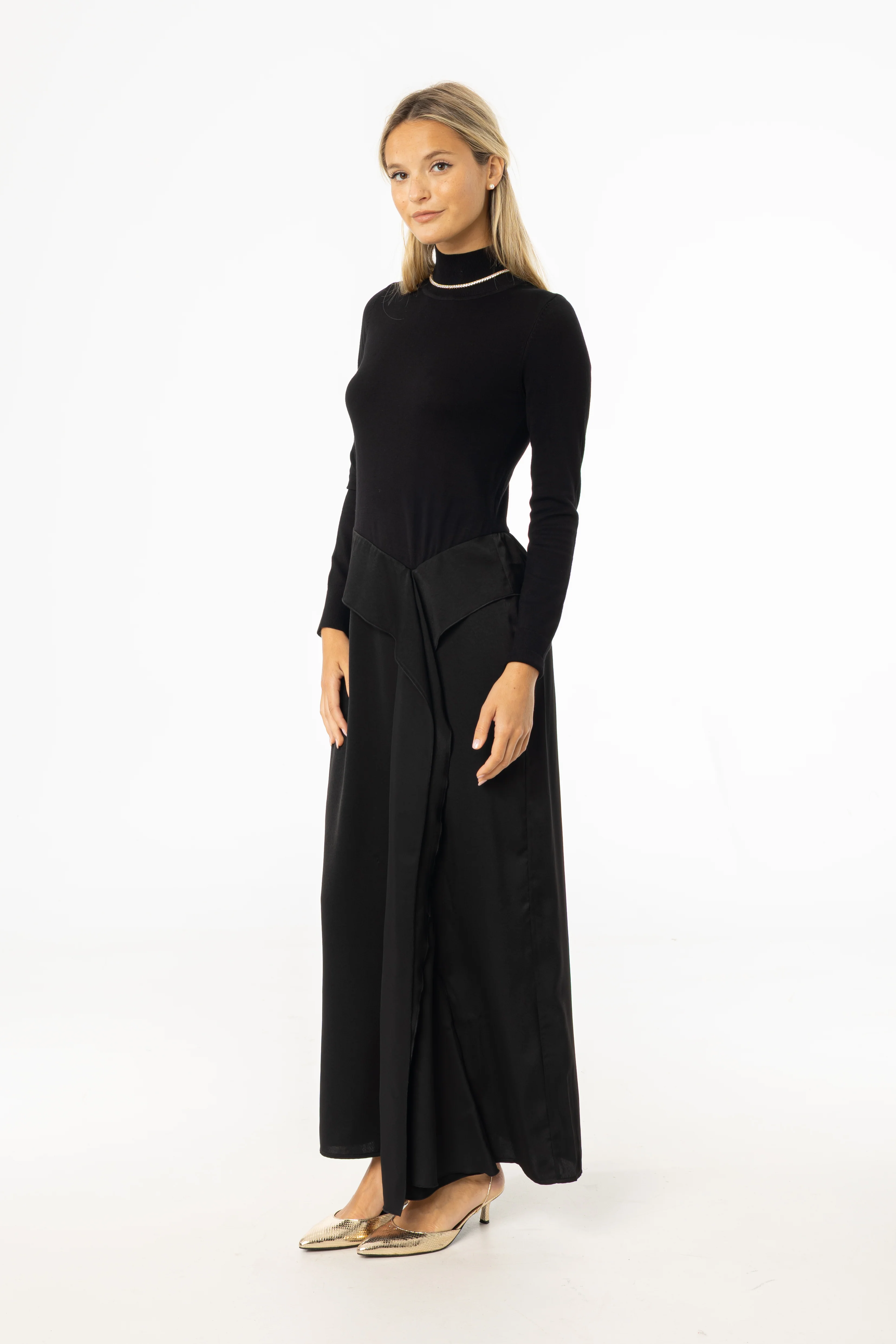 Black Two Tone Fabric Maxi Dress - KJDHW