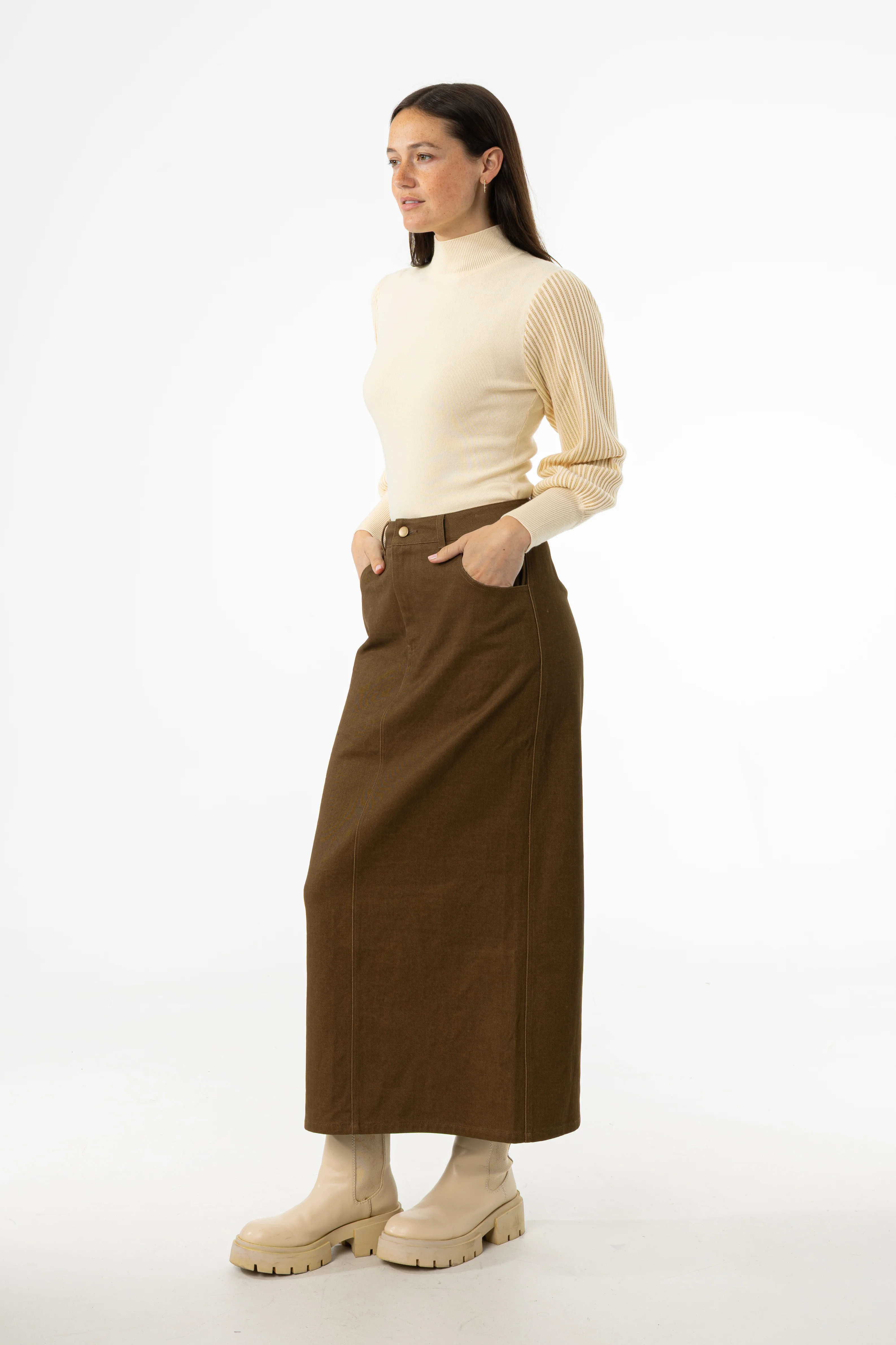 Olive Everyday Denim Skirt - KJDHW