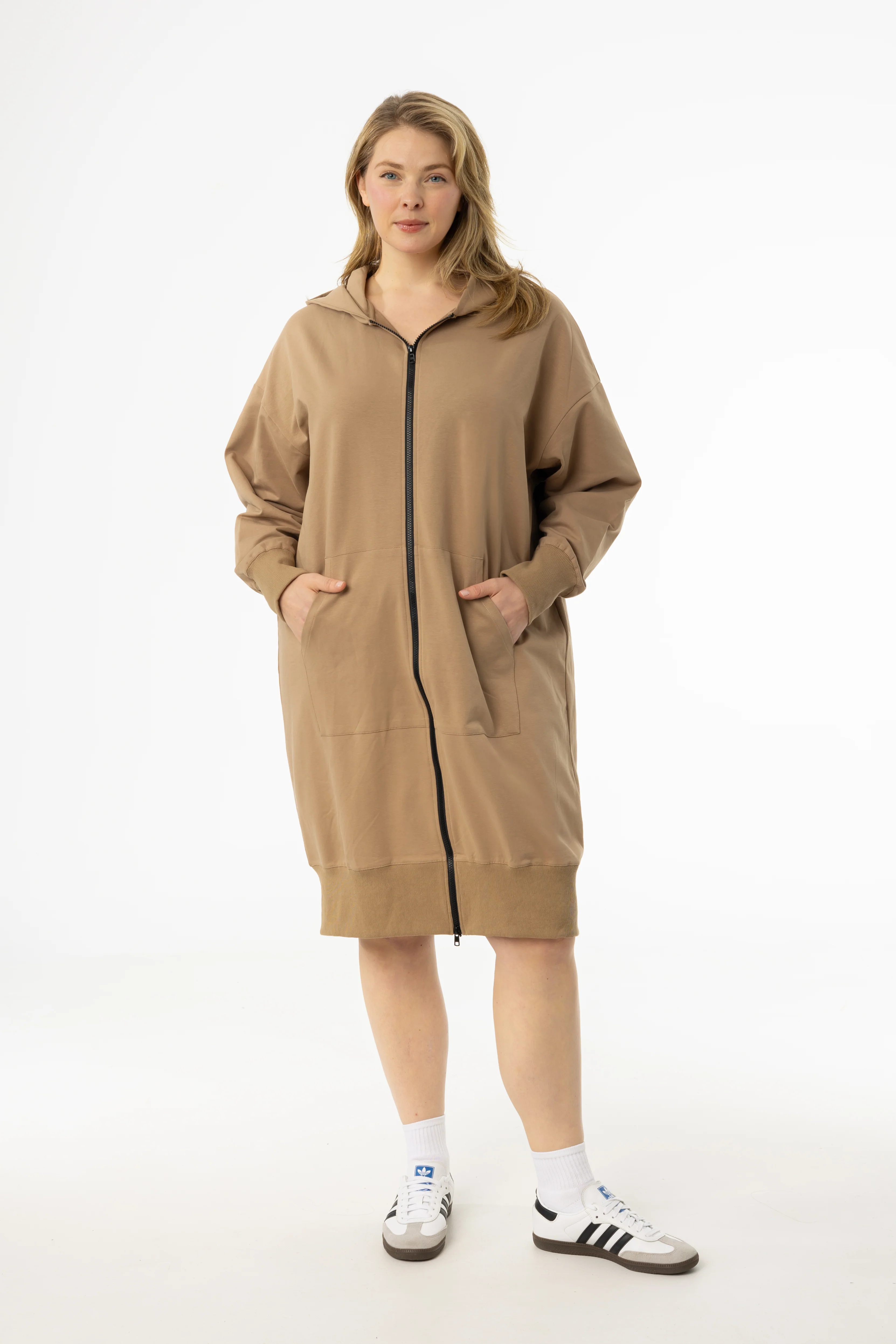 Brown Zipper Sweatshirt Dress - KJDHW