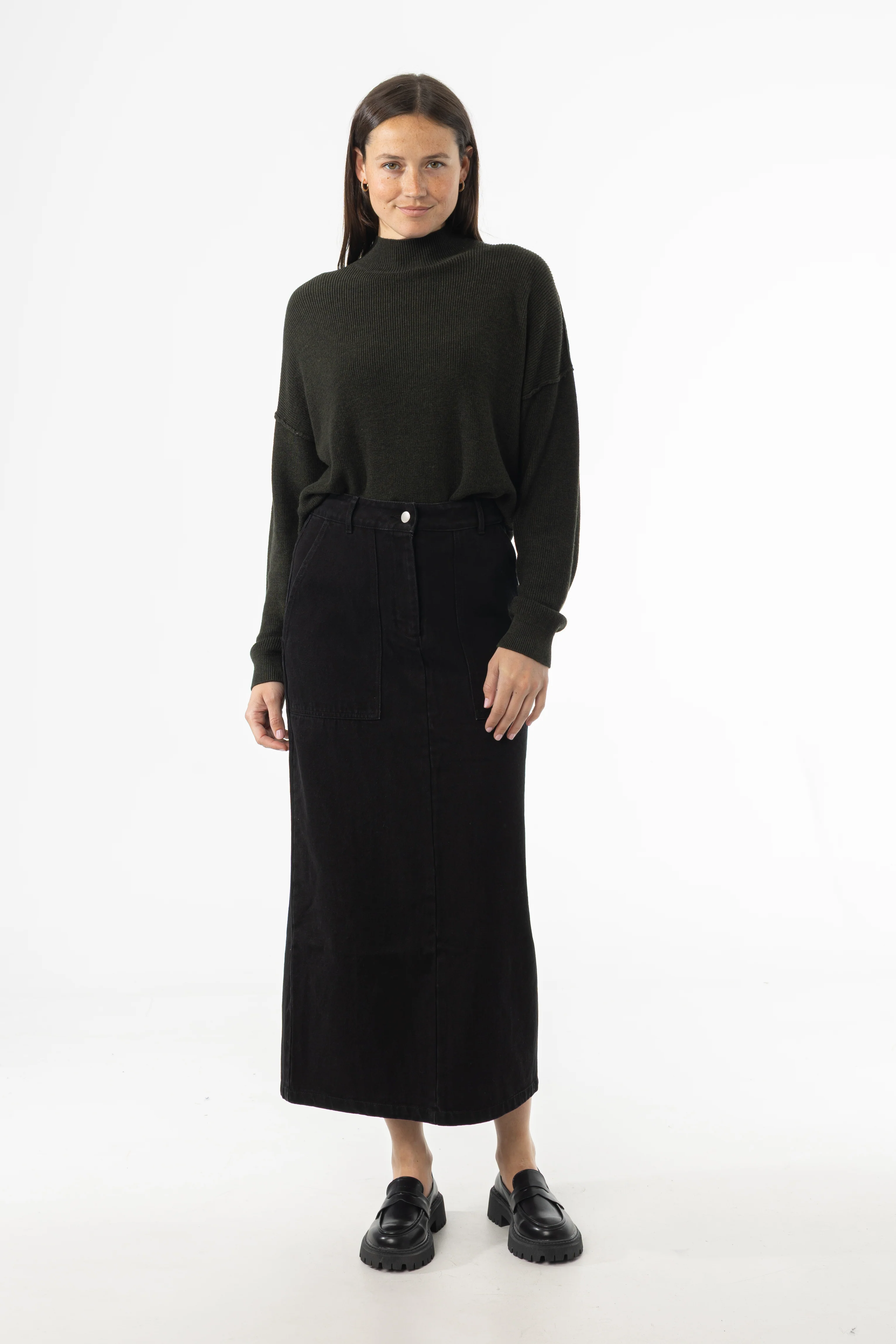 Black Exposed Pocket Denim Skirt - KJDHW