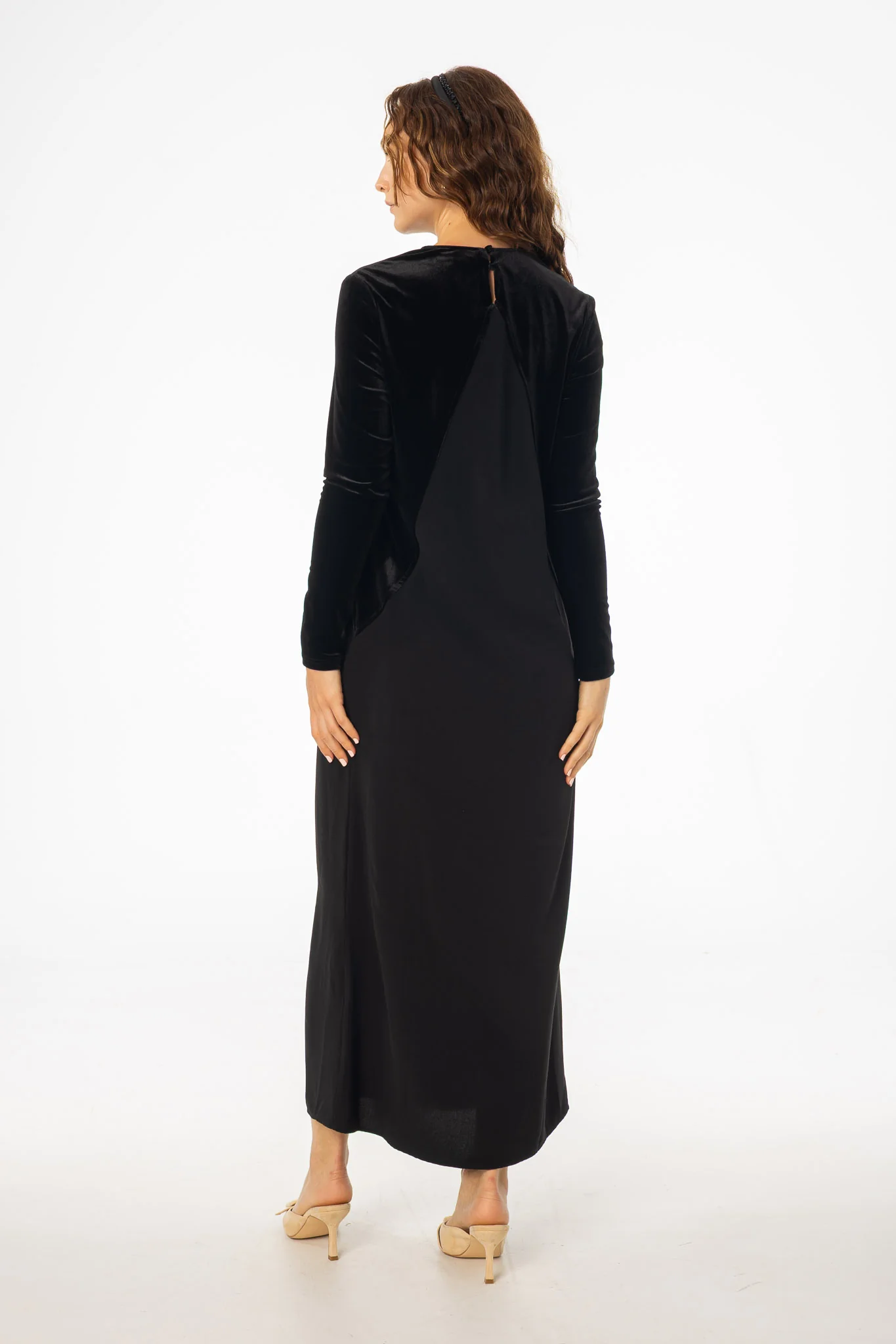 Black Mixed Fabric Maxi Dress - KJDHW