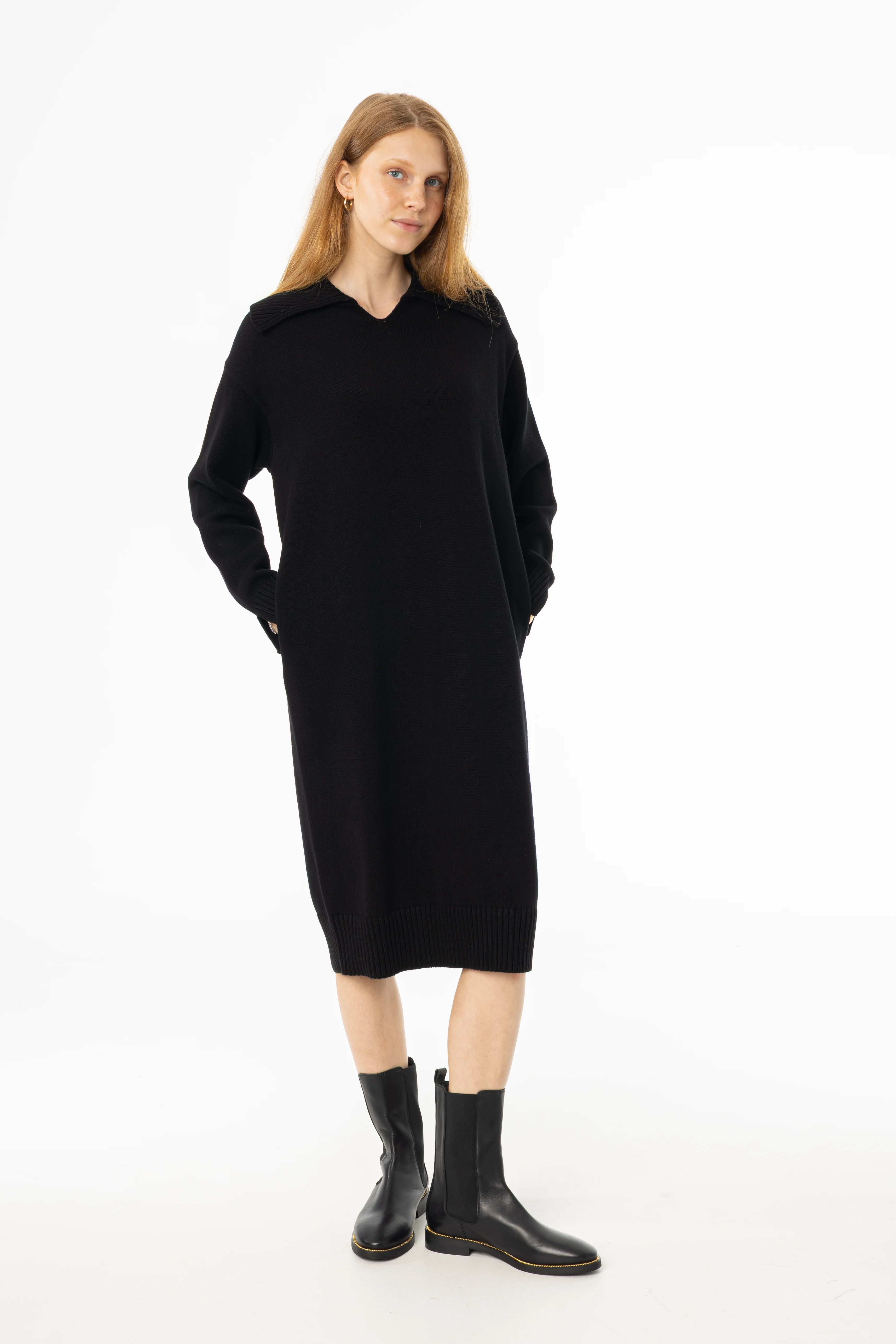 Black Knit Sweater Dress - KJDHW