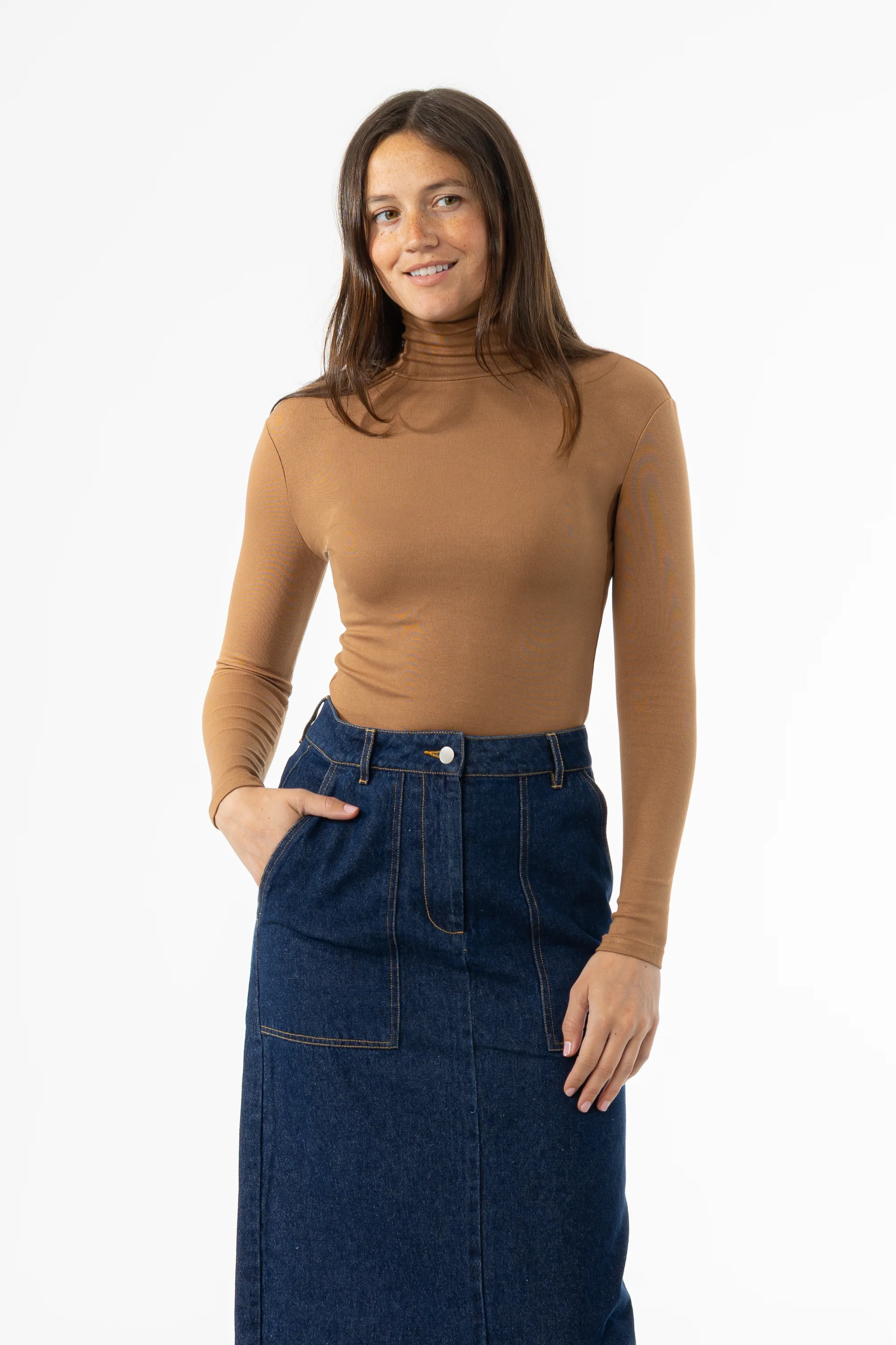 Mocha Solid Turtleneck Top - KJDHW