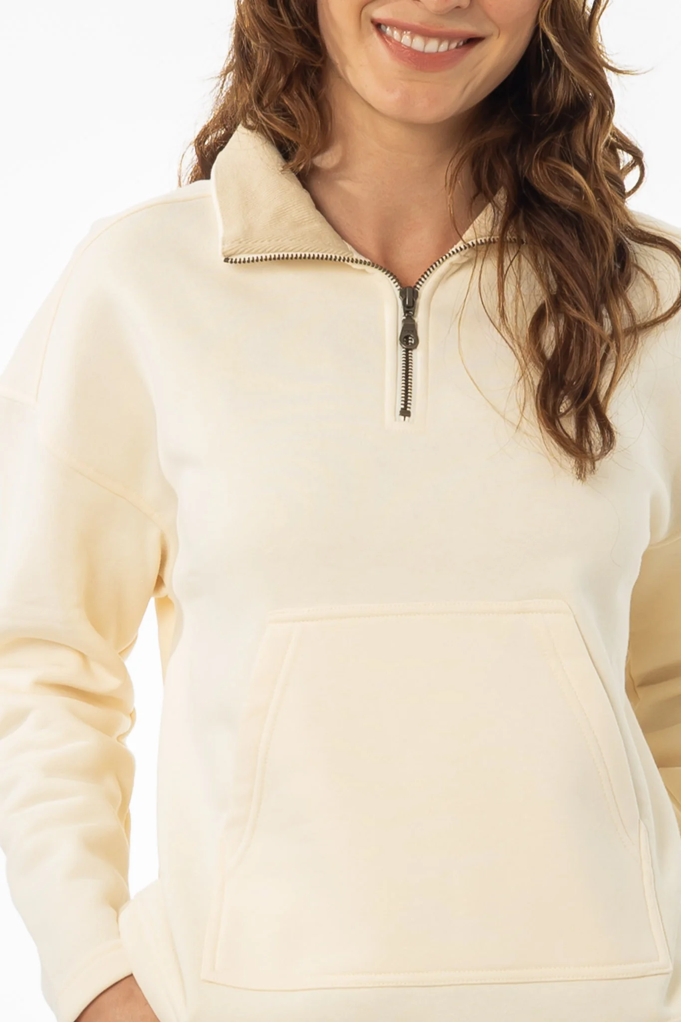 Cream Quarter Zip Sweater - KJDHW