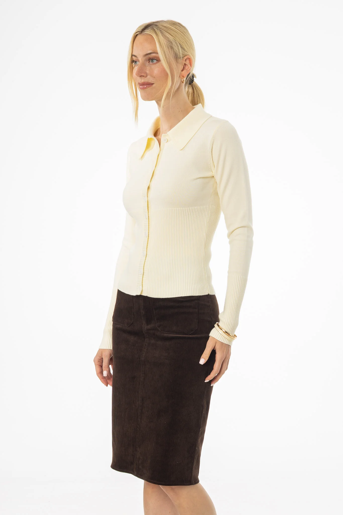 Cream Waisted Cardigan - KJDHW