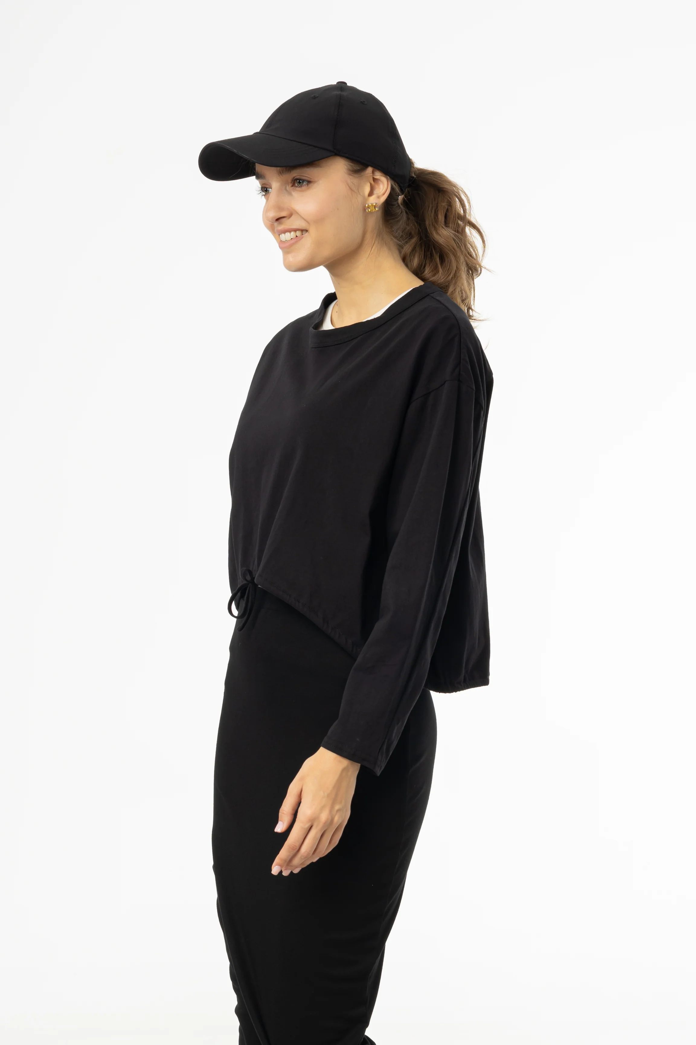 Black High Low Drawstring Tee - KJDHW