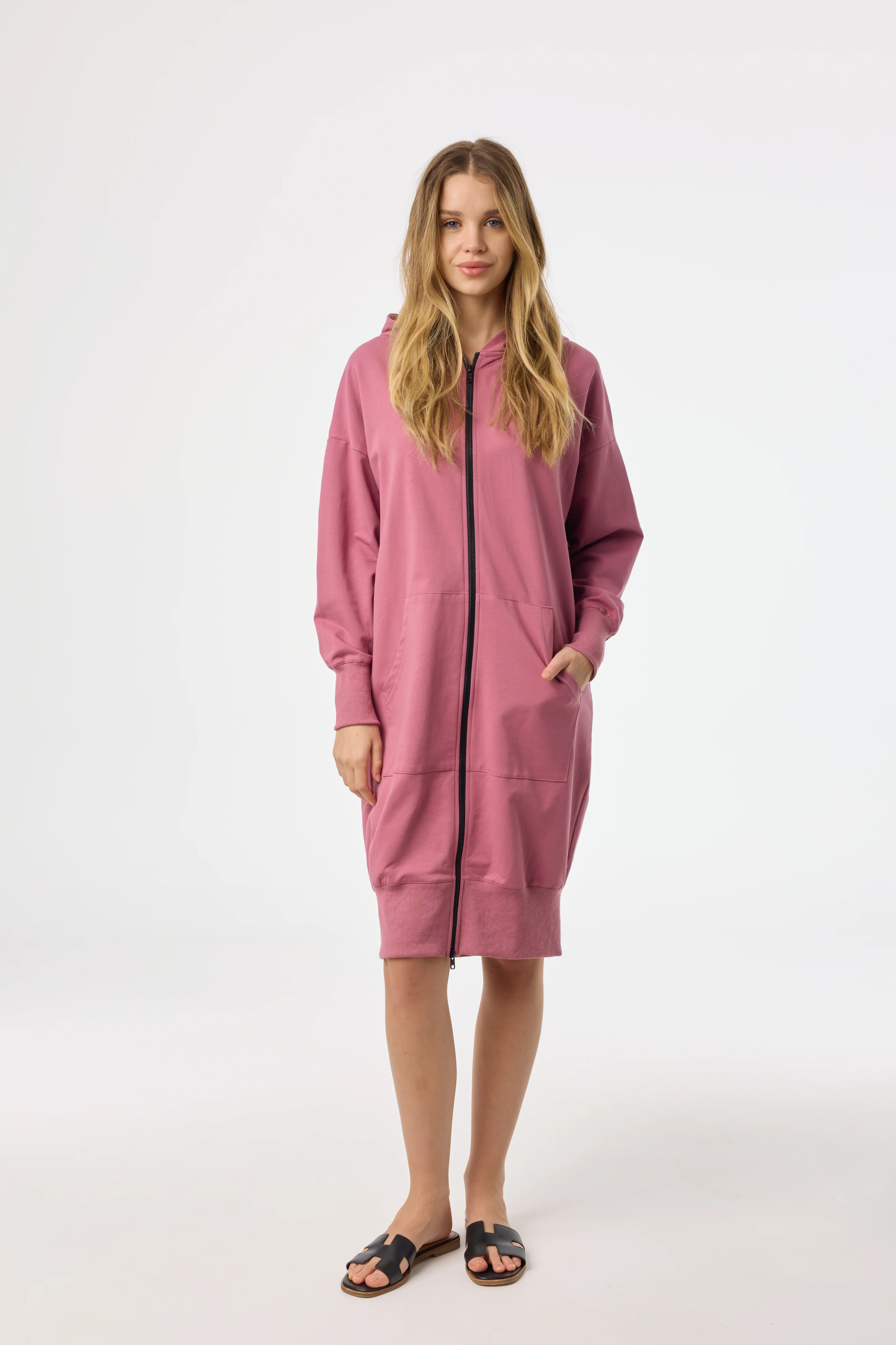 Raspberry Zipper Sweatshirt Dress - KJDHW