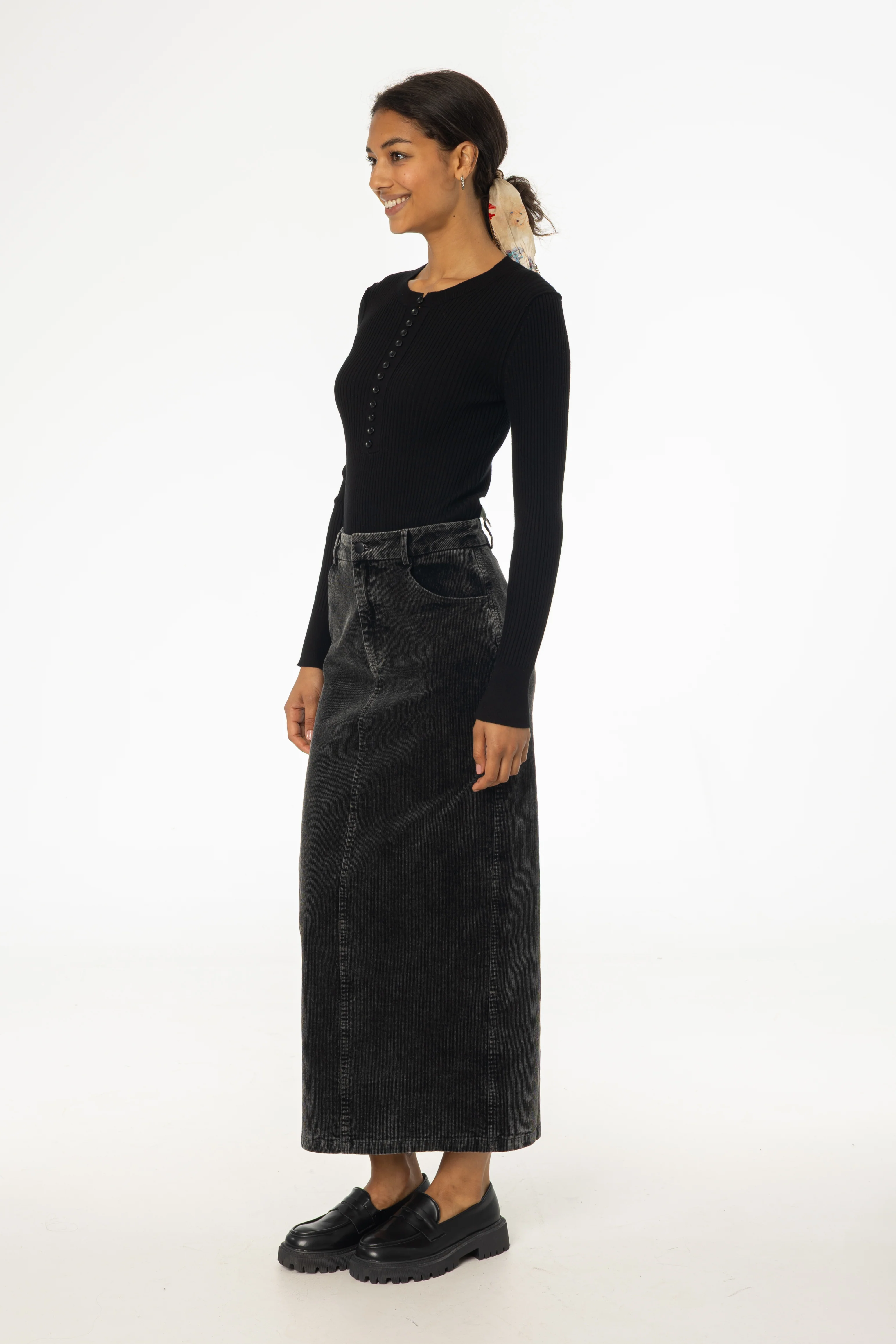 Black Wash Corduroy Skirt - KJDHW