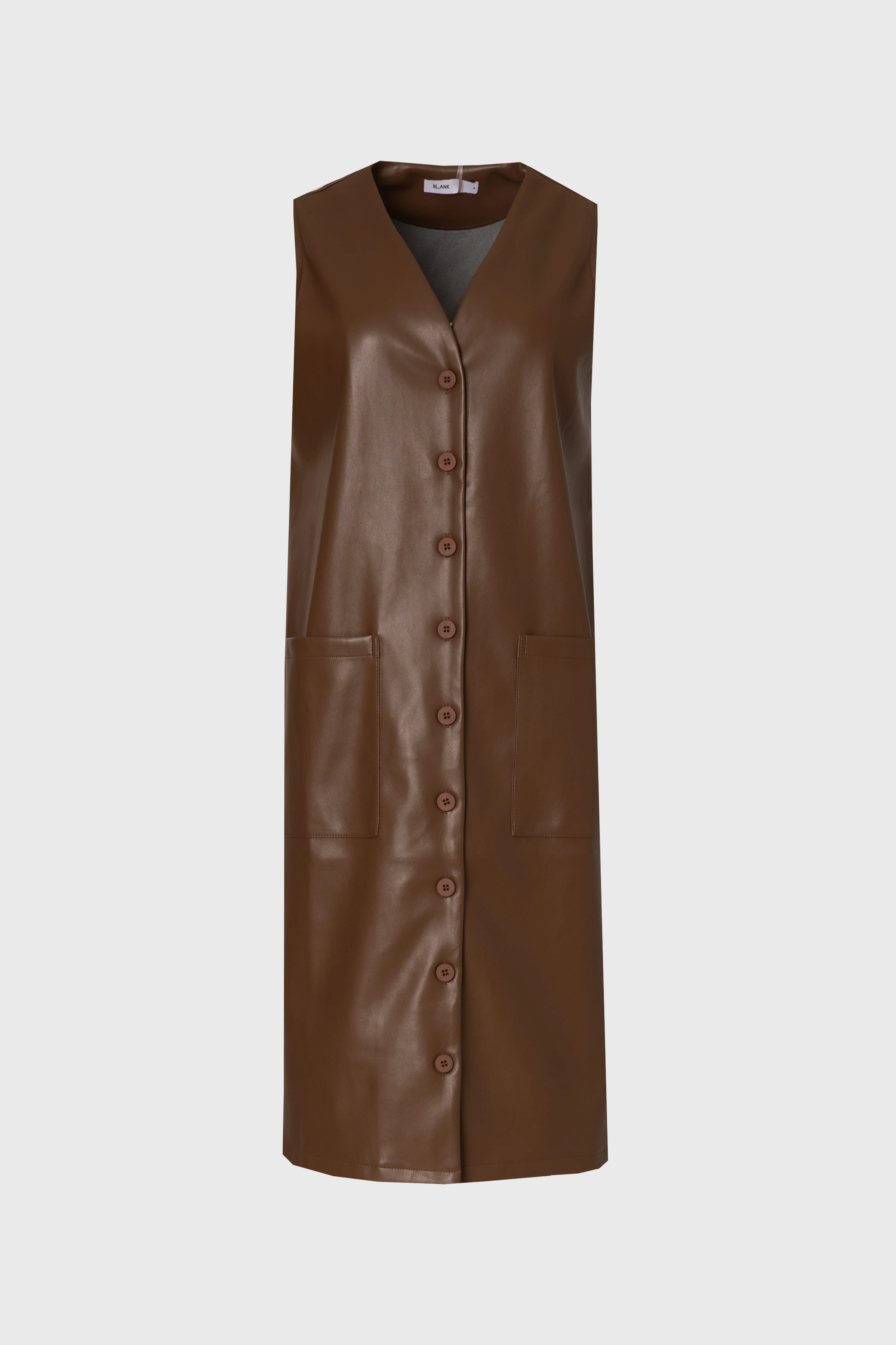 Brown Vegan Leather Vest Dress - KJDHW