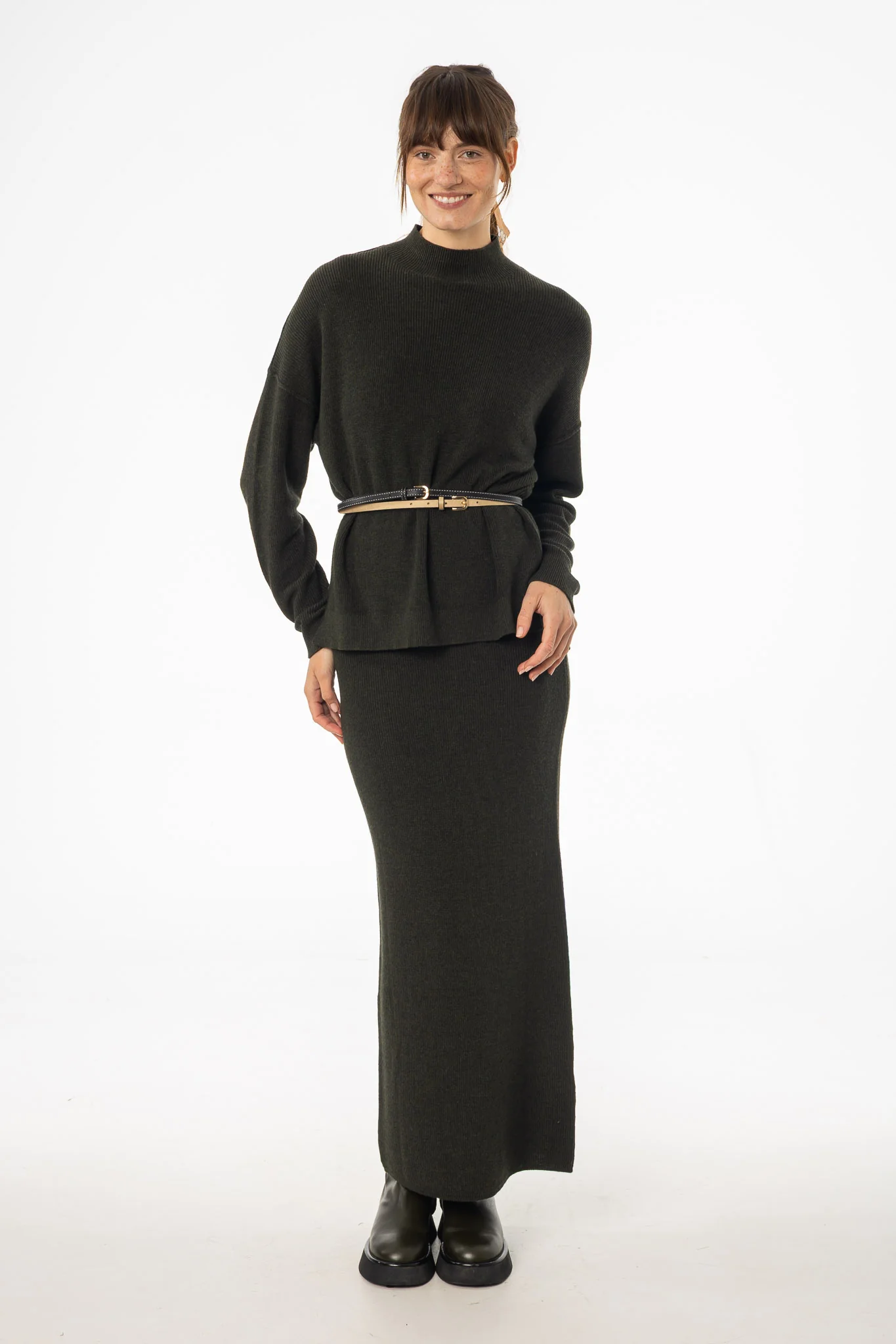 Olive Knit Maxi Skirt - KJDHW