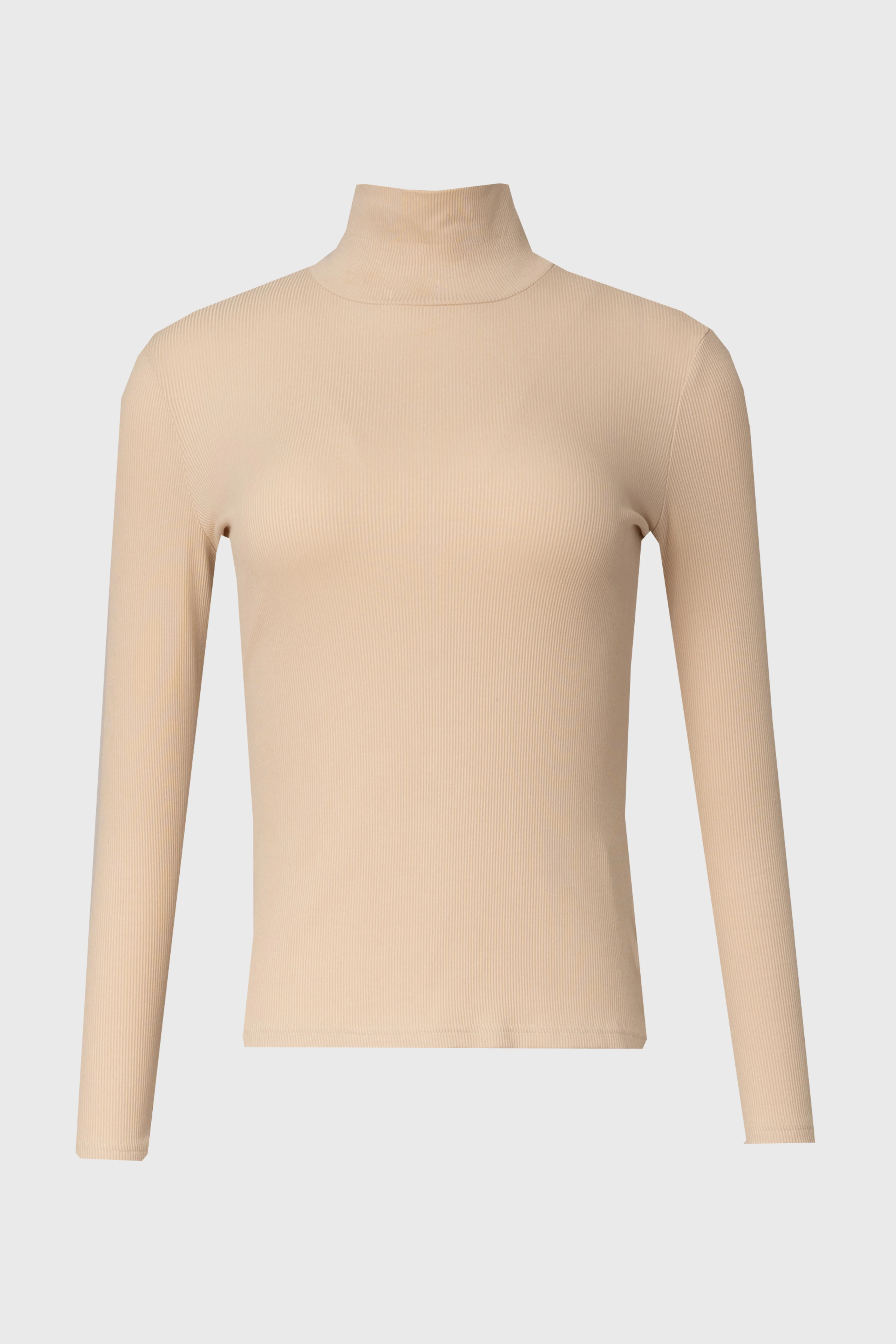 Bone Ribbed Turtleneck Top - KJDHW