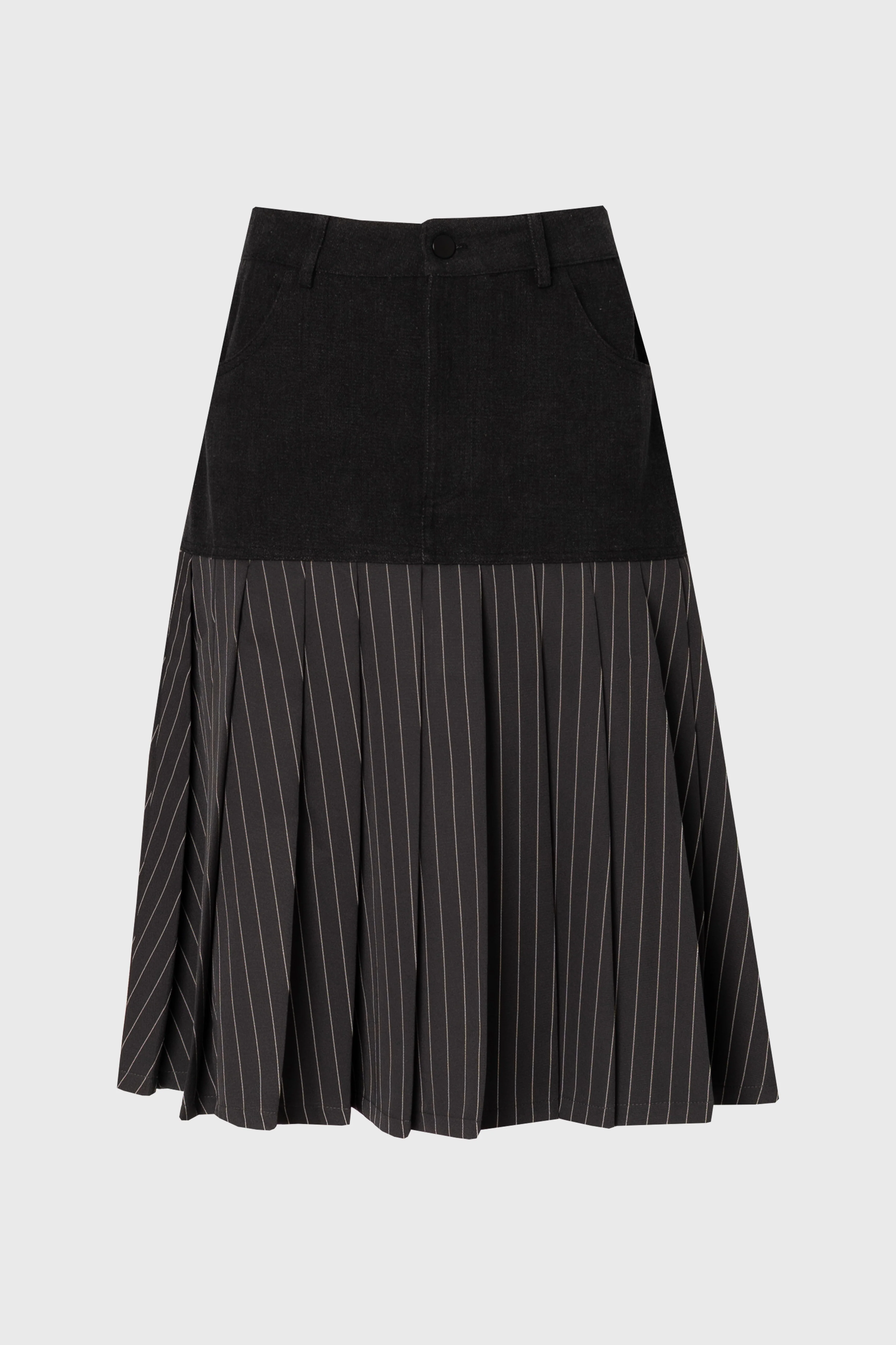 Grey Pinstripe Pleated Denim Skirt - KJDHW