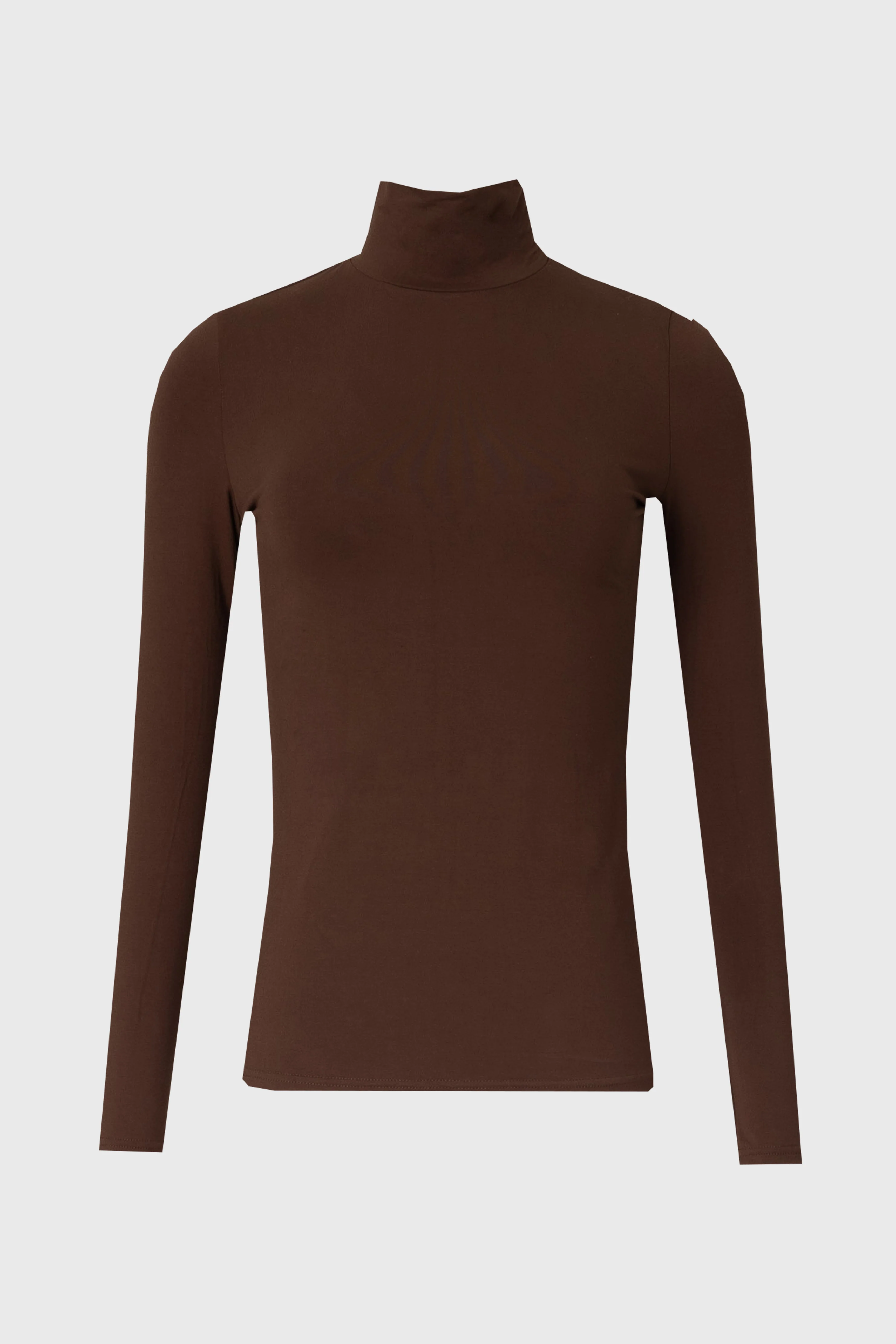 Brown Solid Turtleneck Top - KJDHW