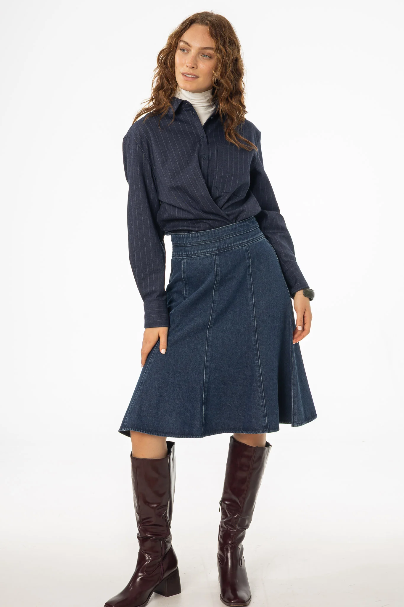 Navy Pinstripe Blouse - KJDHW