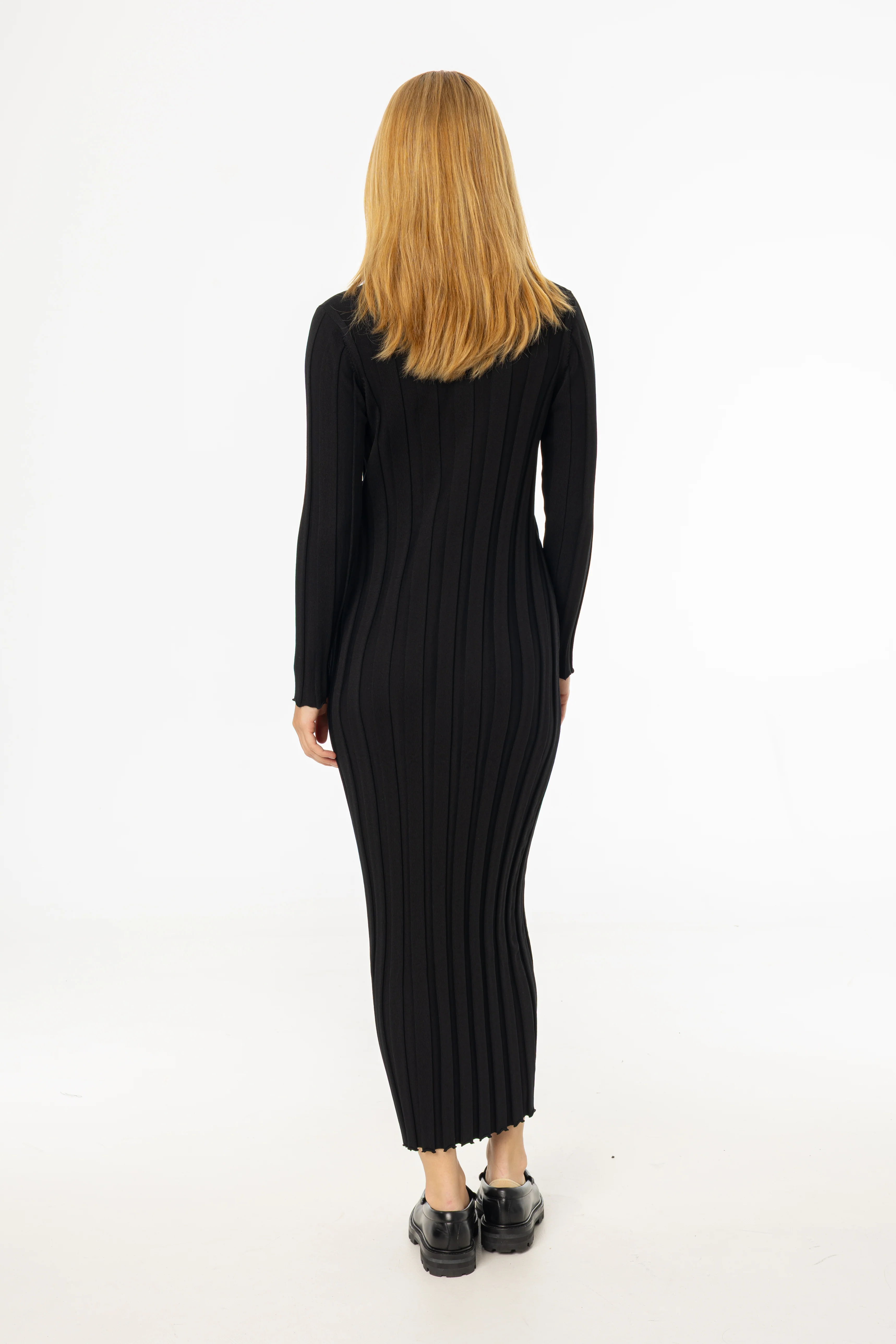 Black Wide Ribbed Maxi Dress - KJDHW