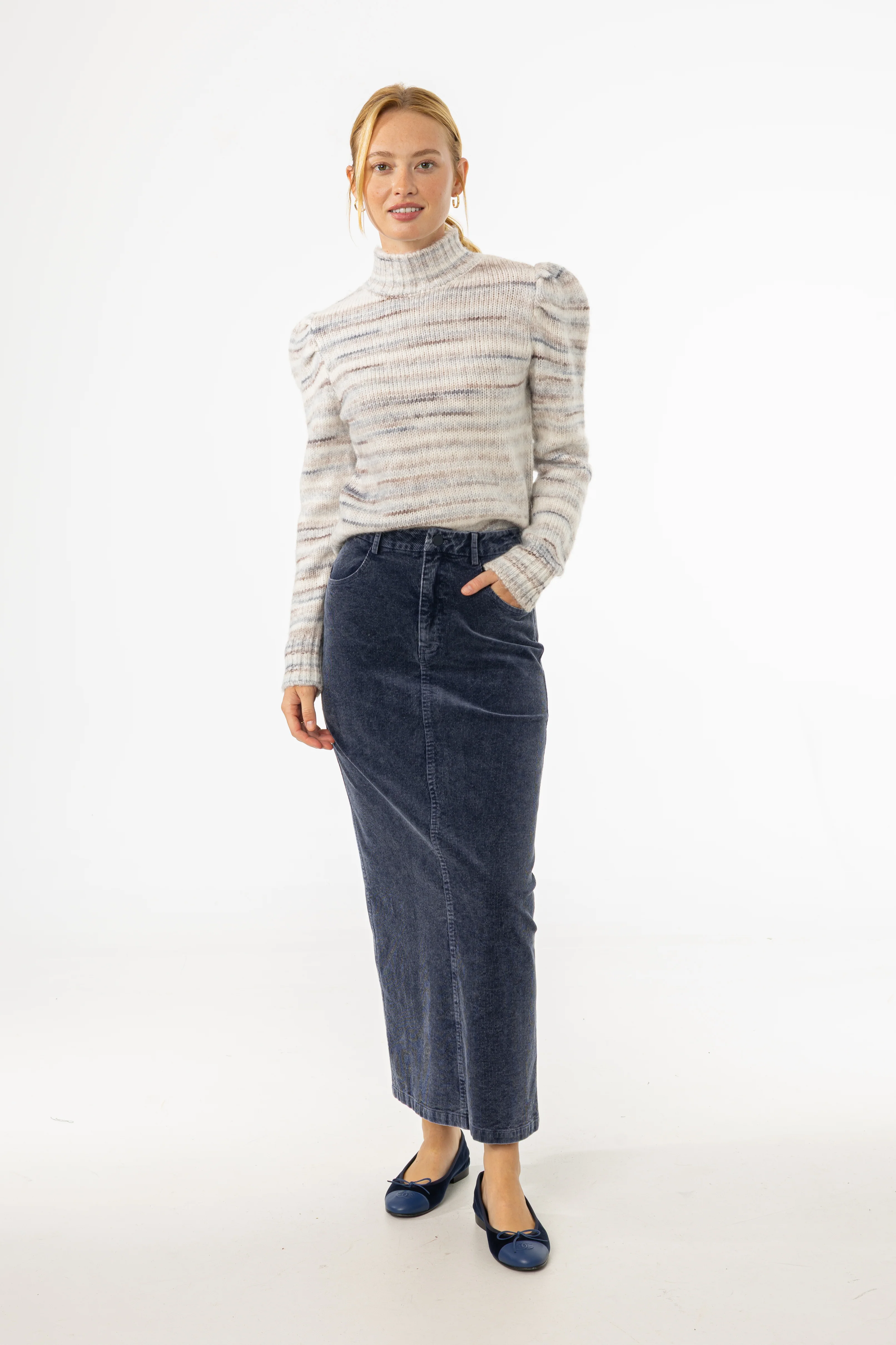 Blue Wash Corduroy Skirt - KJDHW
