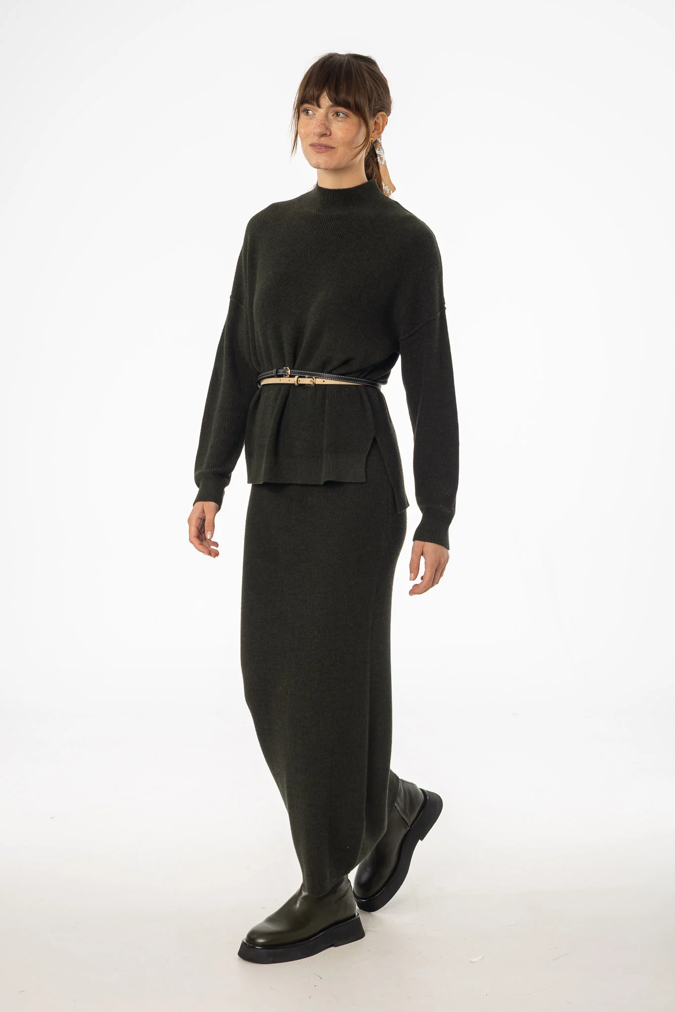 Olive Knit Maxi Skirt - KJDHW