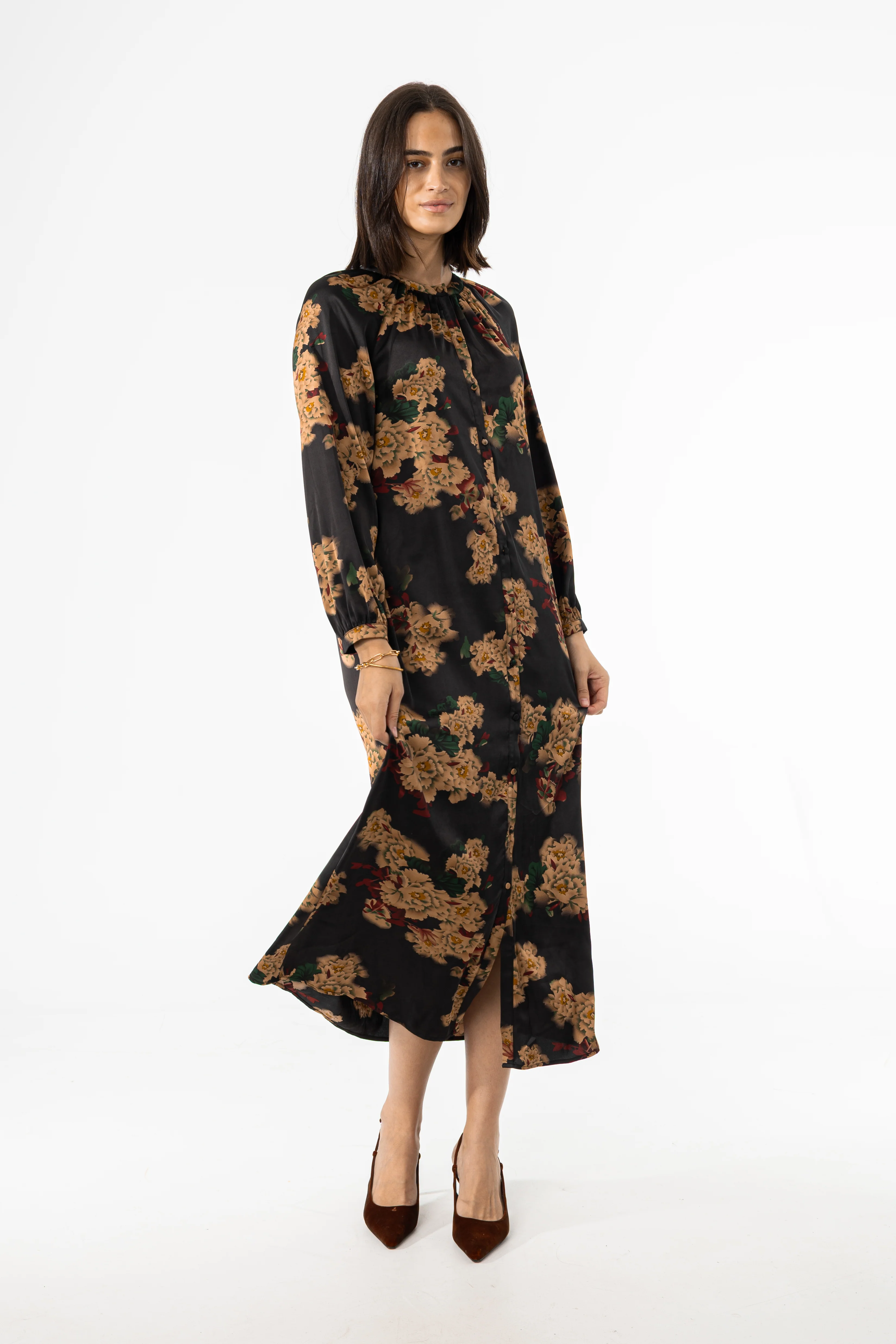 Black Multi Floral Printed Maxi Dress - KJDHW