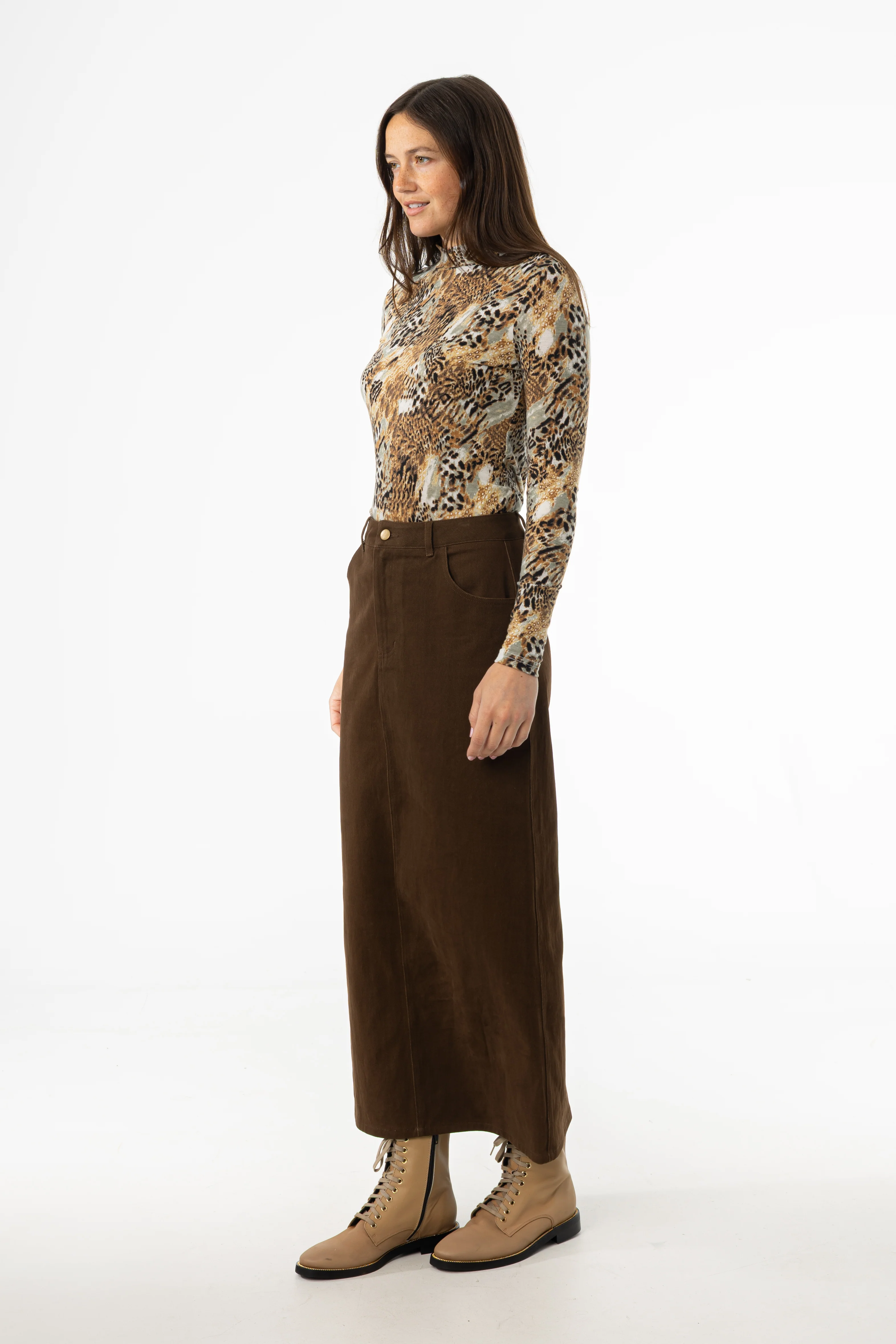 Brown Everyday Denim Skirt - KJDHW