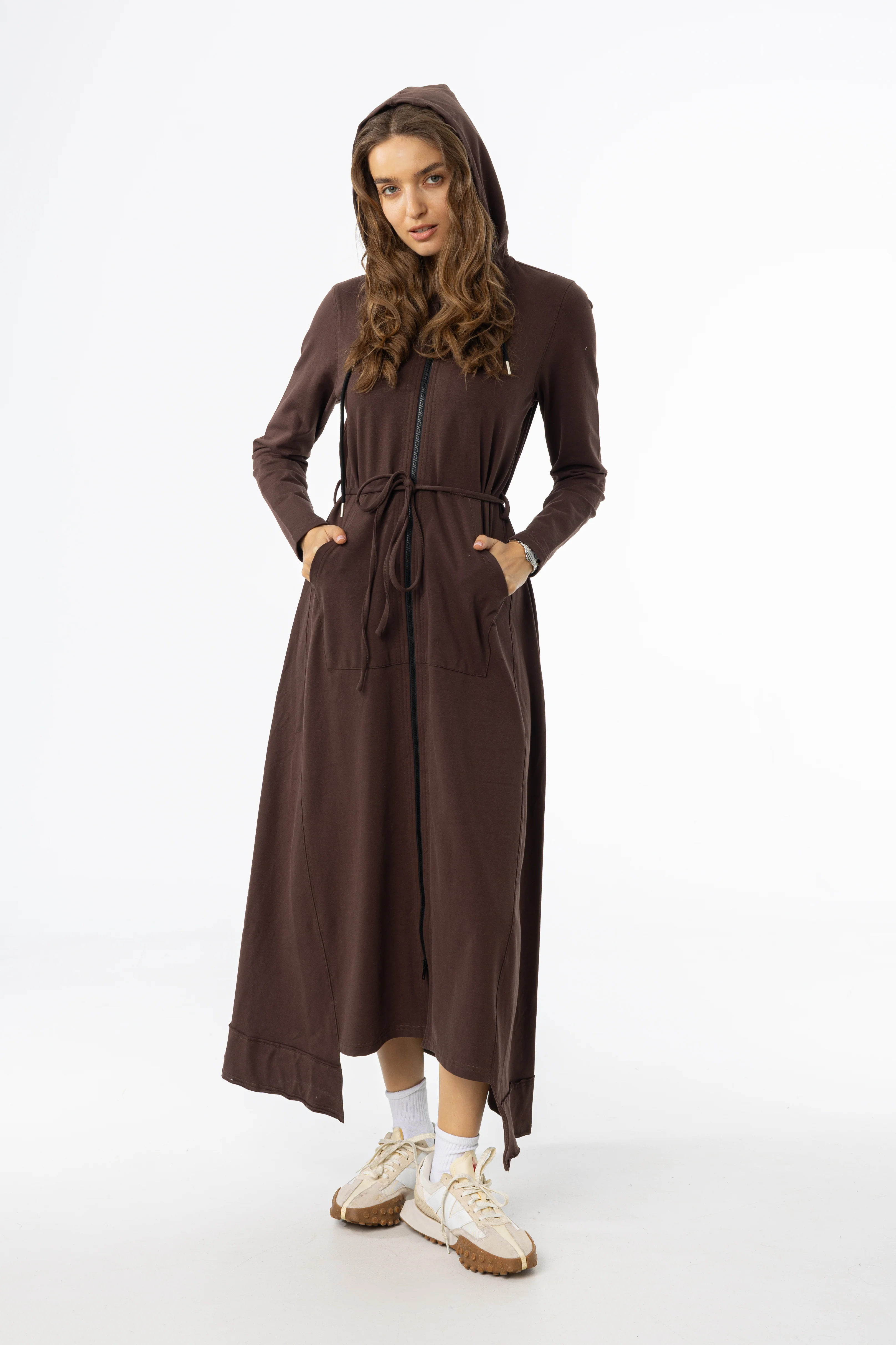 Brown Sweatshirt Maxi Dress - KJDHW